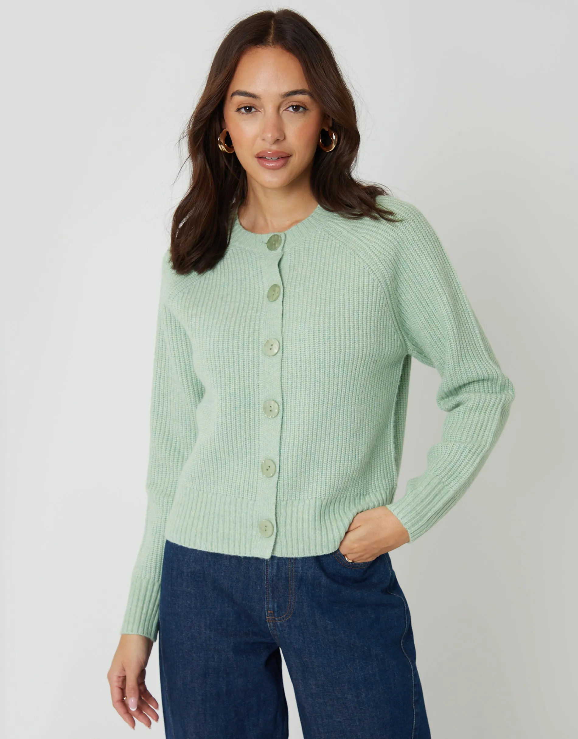 Green Chunky Knit Button Up Cardigan sold by Threadbare product image thumbnail 5