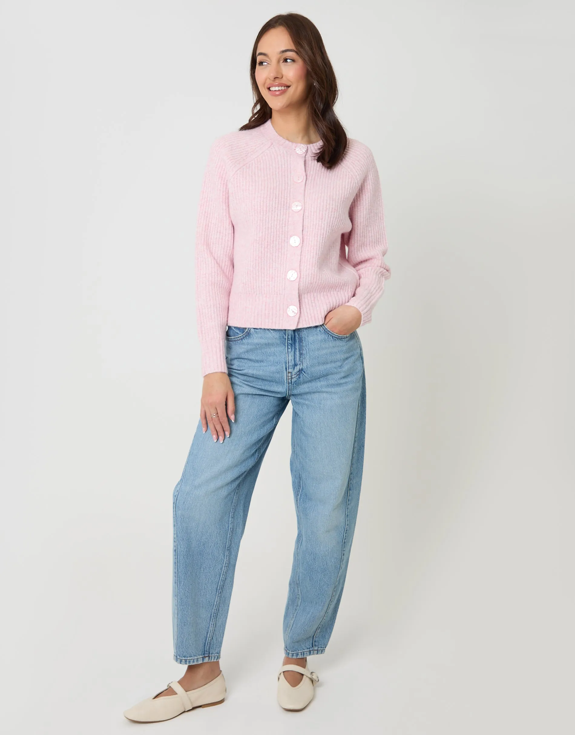 Pink Chunky Knit Button Up Cardigan sold by Threadbare product image thumbnail 3