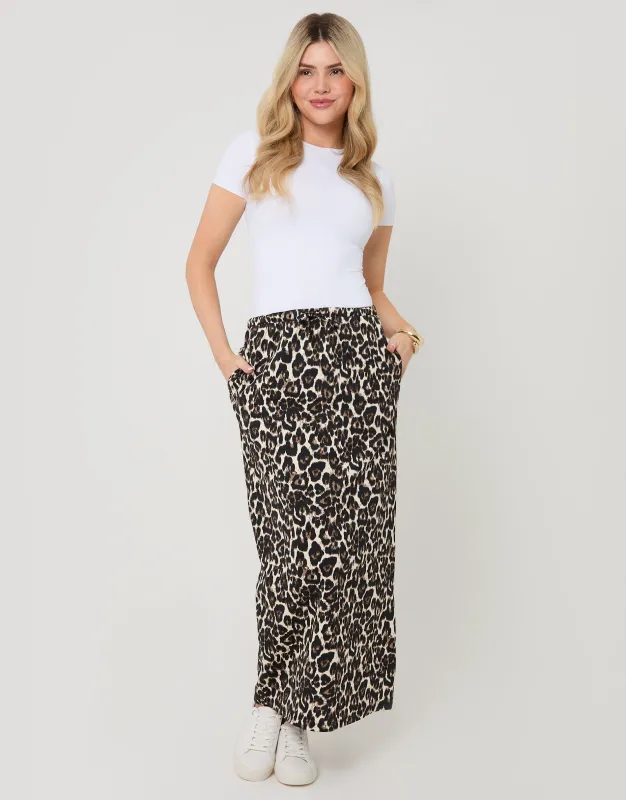 Leopard Print Jersey Maxi Skirt with Pockets sold by Threadbare