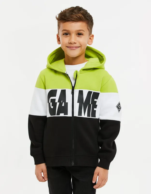 Boys' Neon Yellow Colourblock Zip Through Hoodie sold by Threadbare
