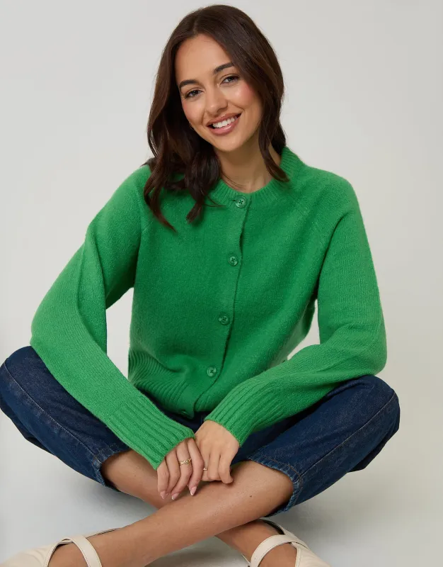 Green Button Up Knitted Cardigan sold by Threadbare