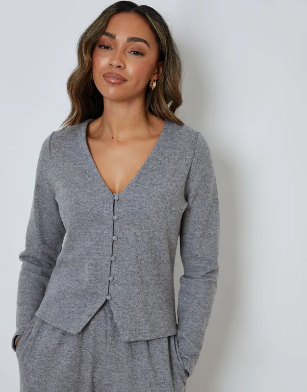 Grey Ribbed V Neck Lounge Cardigan sold by Threadbare