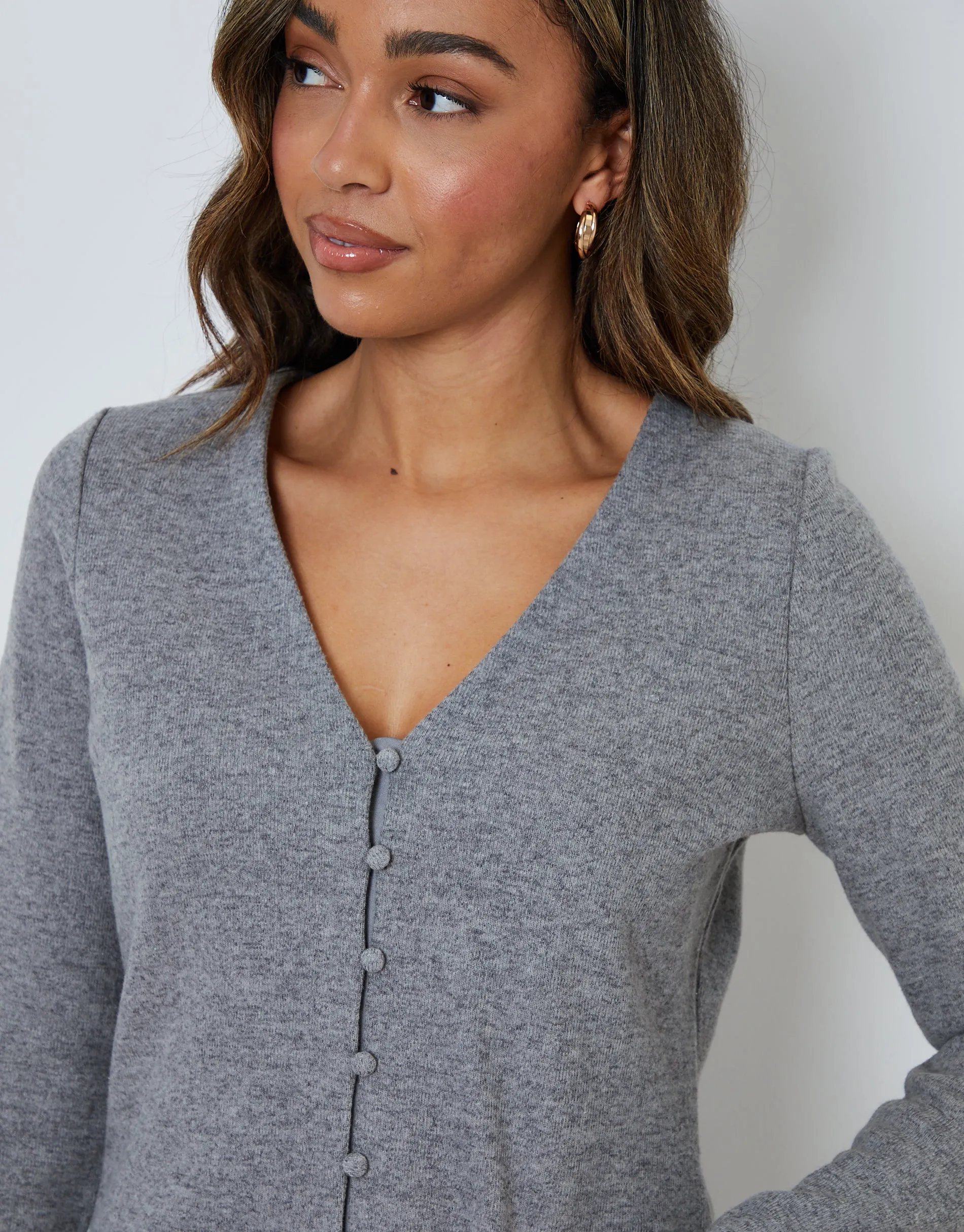Grey Ribbed V Neck Lounge Cardigan sold by Threadbare product image thumbnail 2