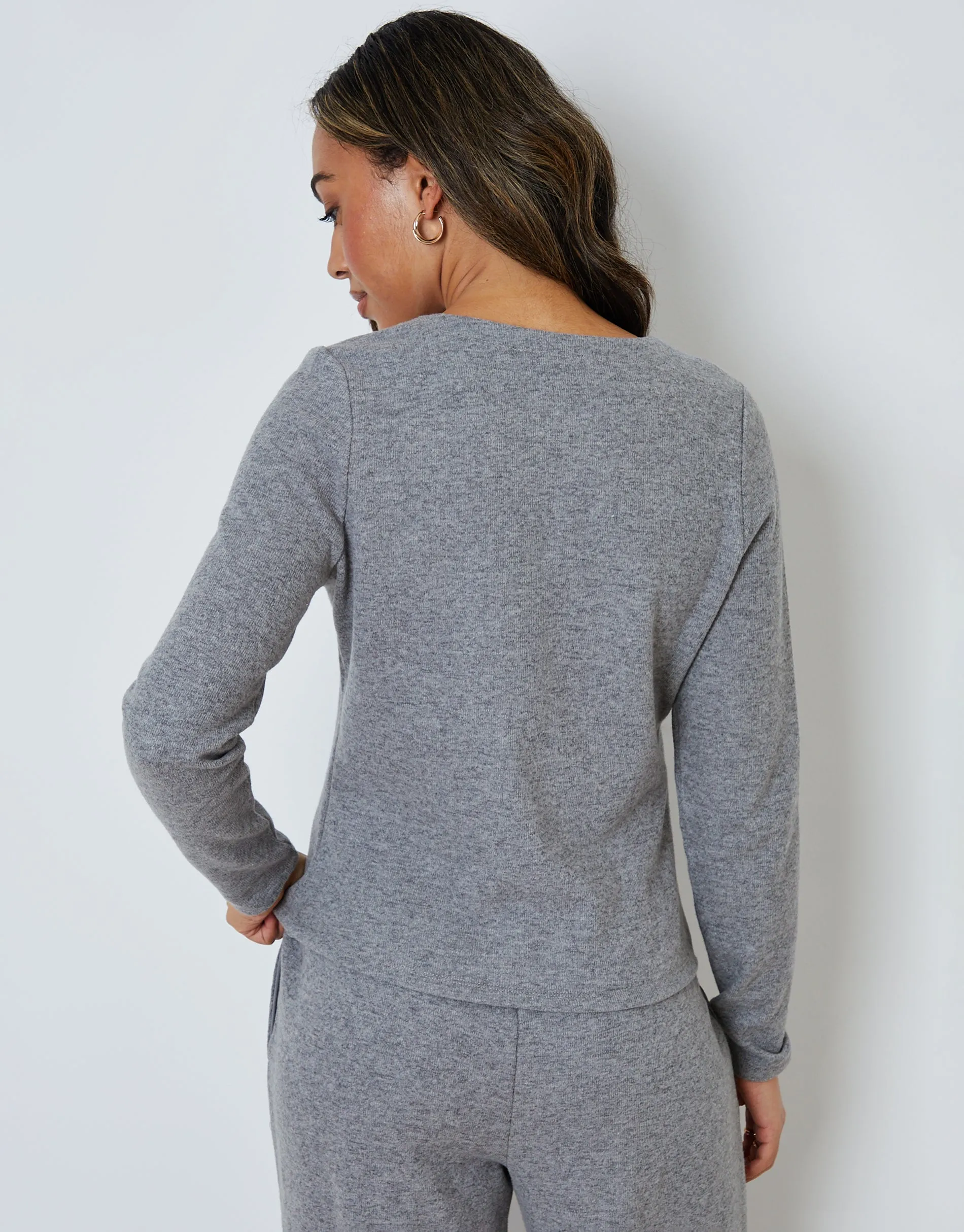 Grey Ribbed V Neck Lounge Cardigan sold by Threadbare product image thumbnail 4