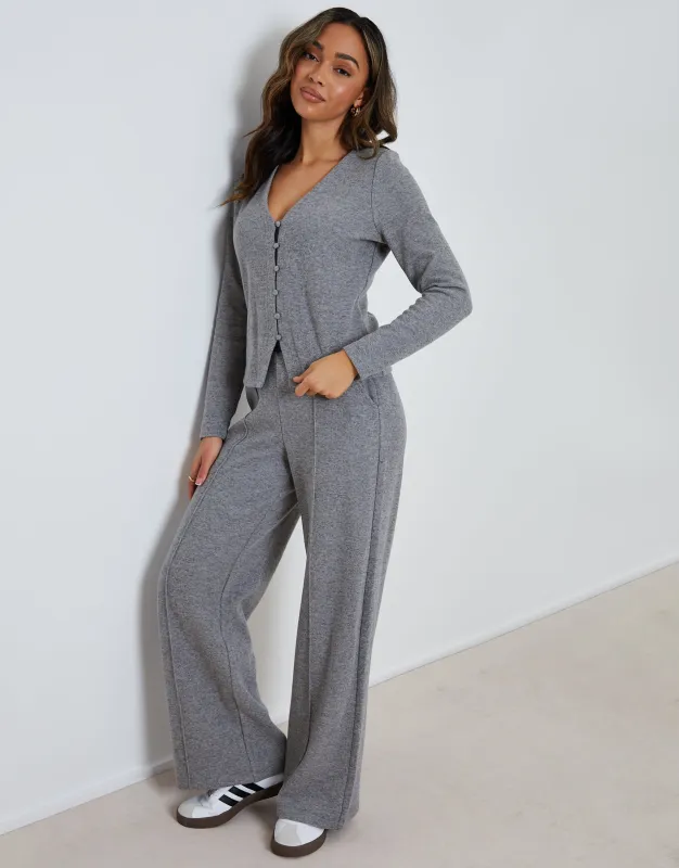 Wide Leg Seam Detail Ribbed Joggers in Grey made by Threadbare