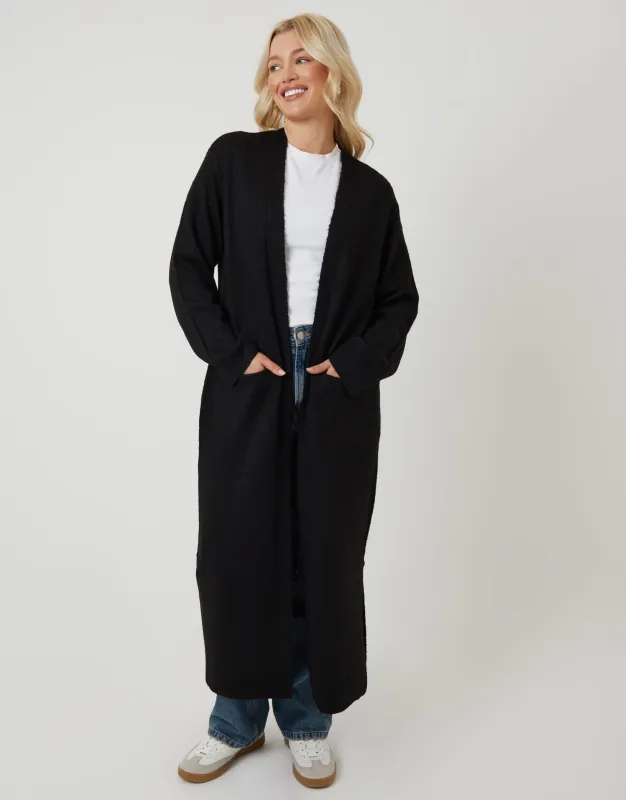 Dropped Shoulder Knitted Coatigan in Black made by Threadbare