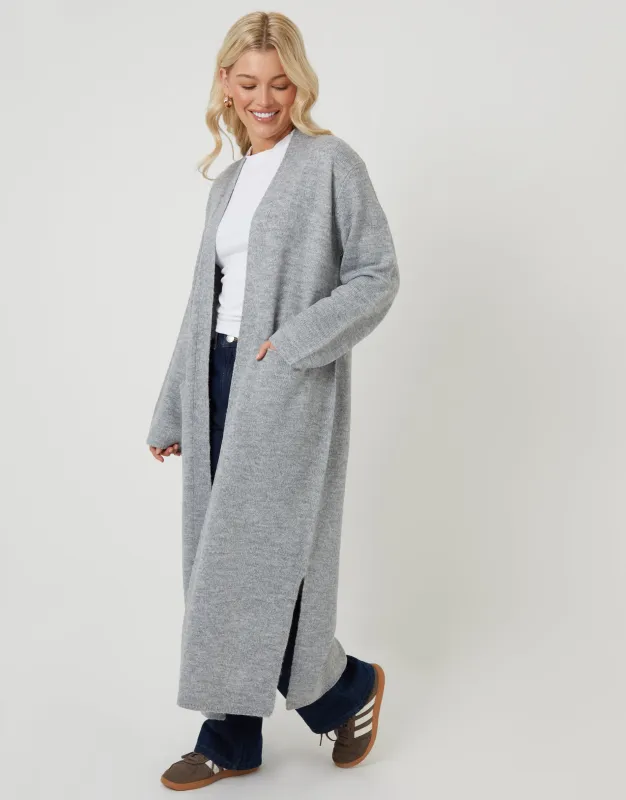 Grey Dropped Shoulder Knitted Coatigan made by Threadbare