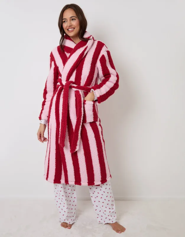 Red Stripe Borg Dressing Gown sold by Threadbare
