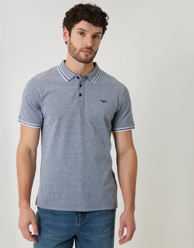 Navy Two Tone Cotton Pique Polo Shirt sold by Threadbare