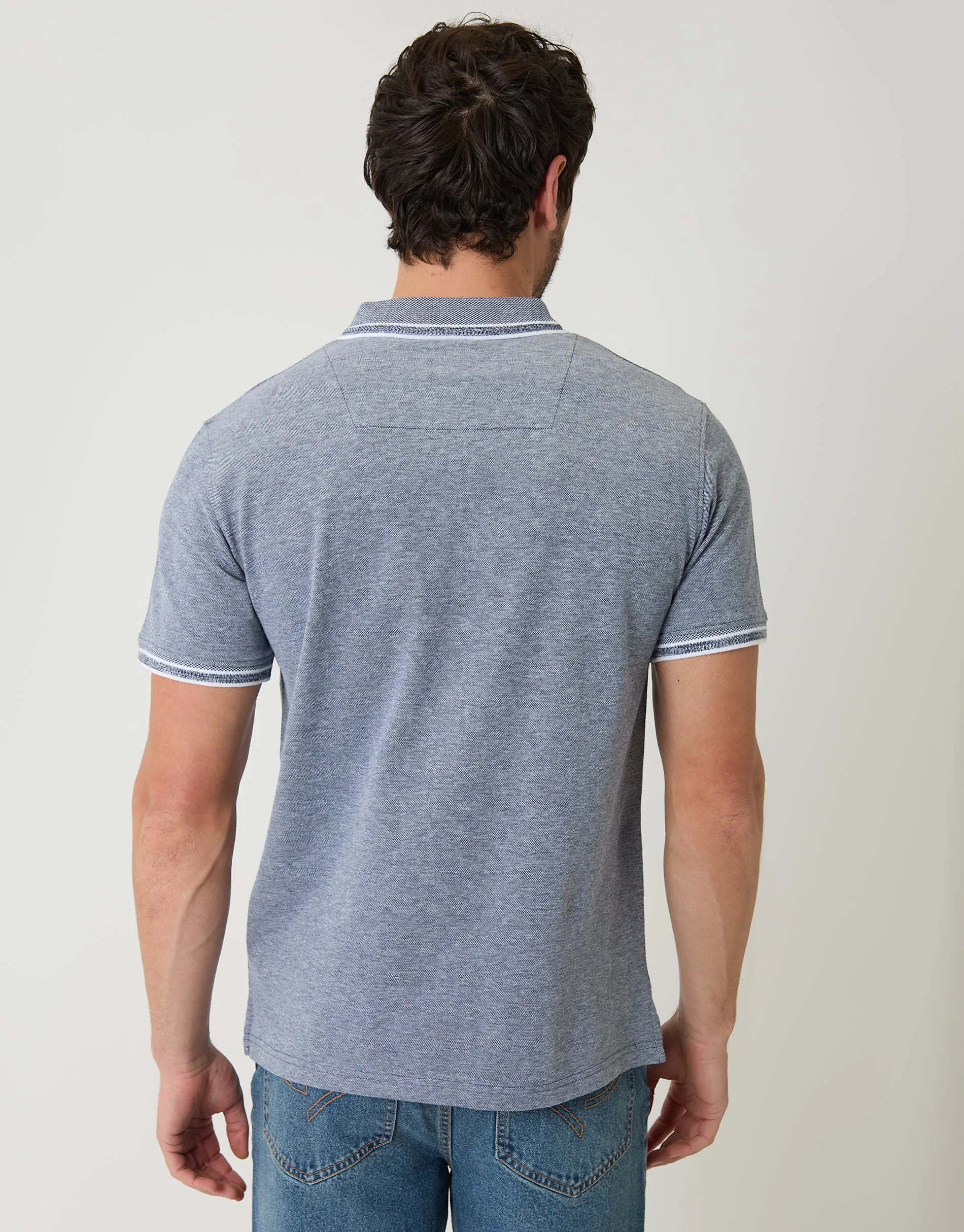 Navy Two Tone Cotton Pique Polo Shirt sold by Threadbare product image thumbnail 2