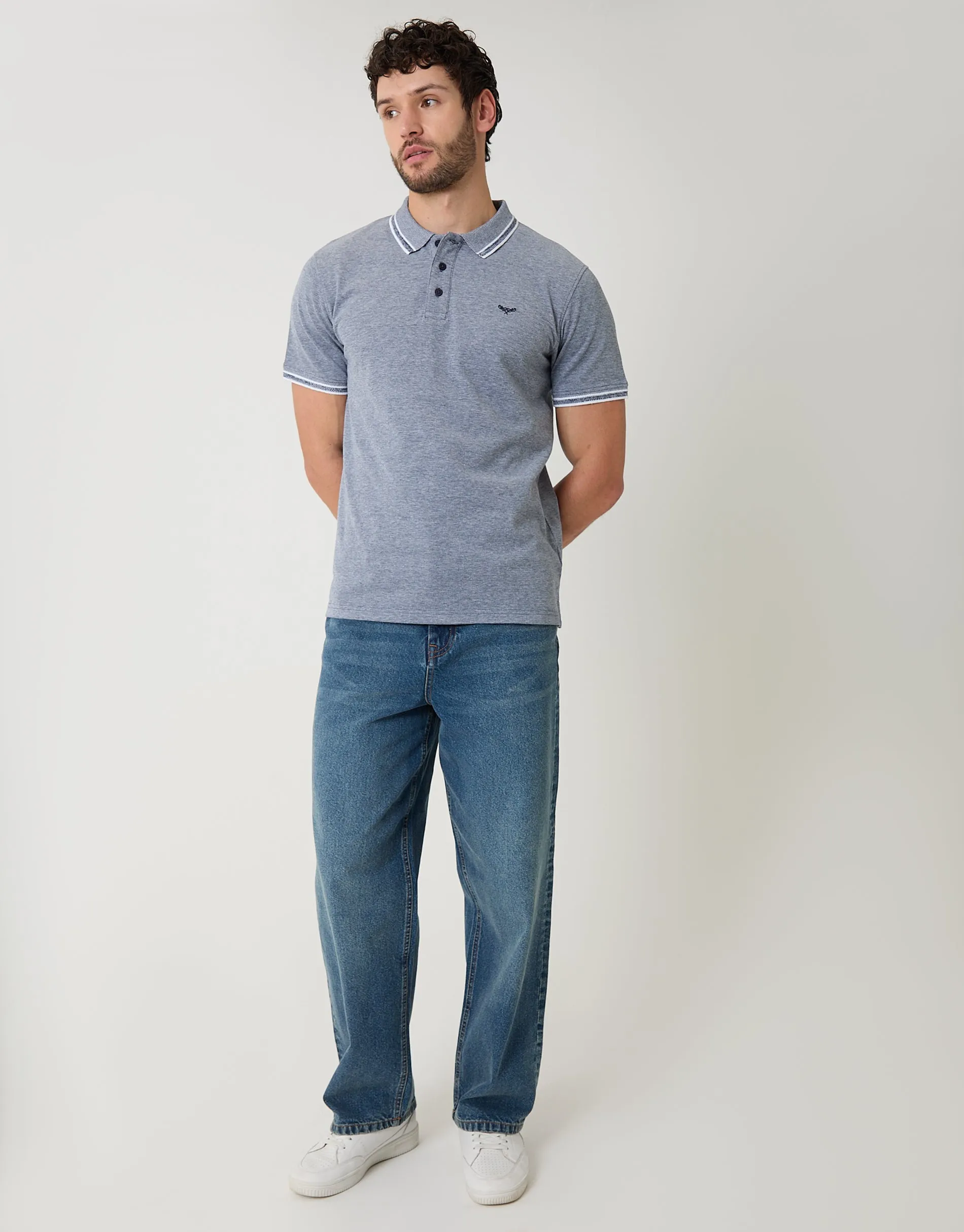 Navy Two Tone Cotton Pique Polo Shirt sold by Threadbare product image thumbnail 3