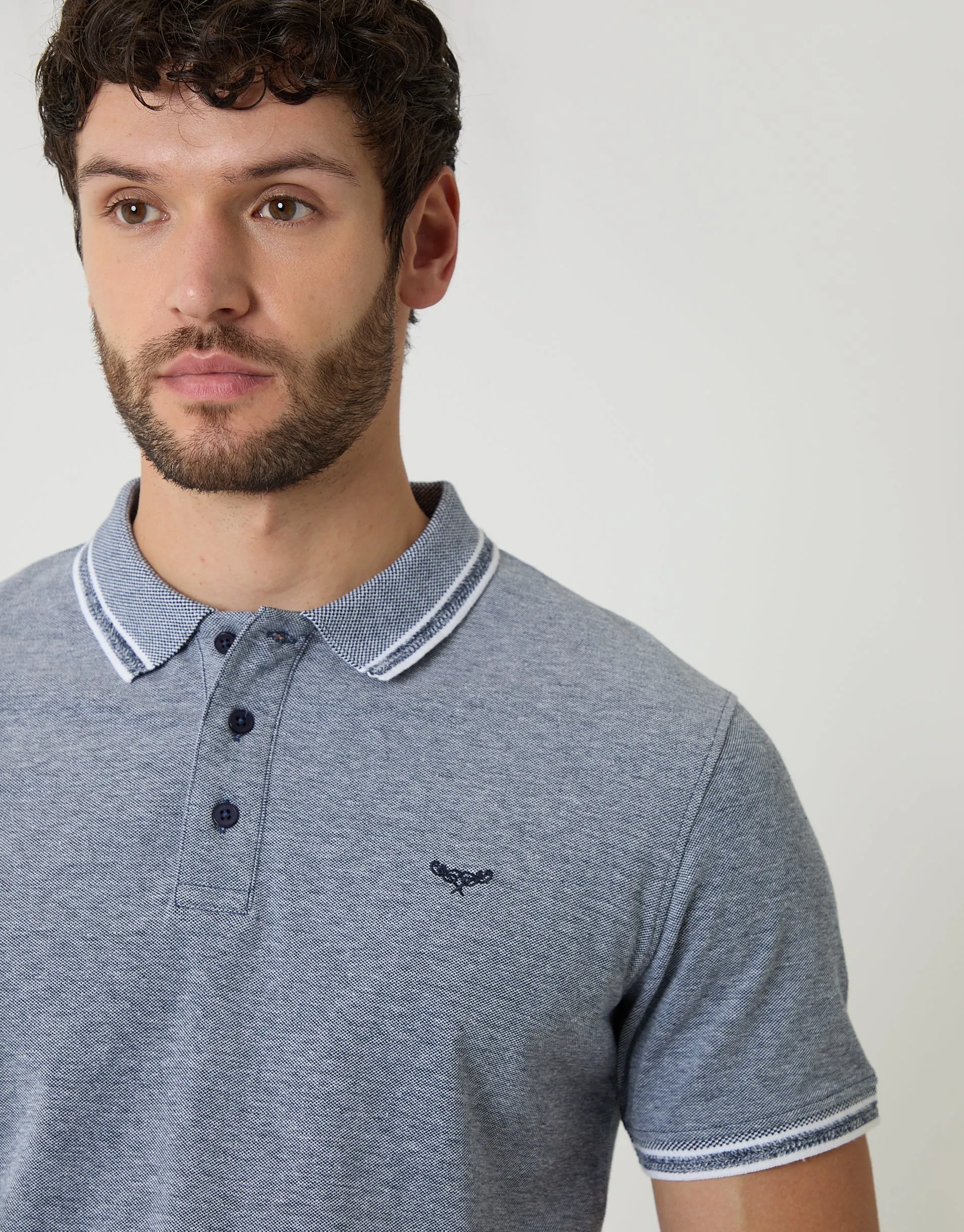 Navy Two Tone Cotton Pique Polo Shirt sold by Threadbare product image thumbnail 4