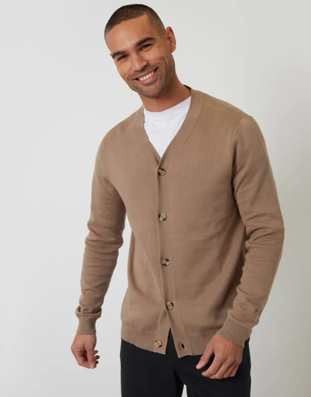 Taupe Button Up Knitted Cardigan made by Threadbare