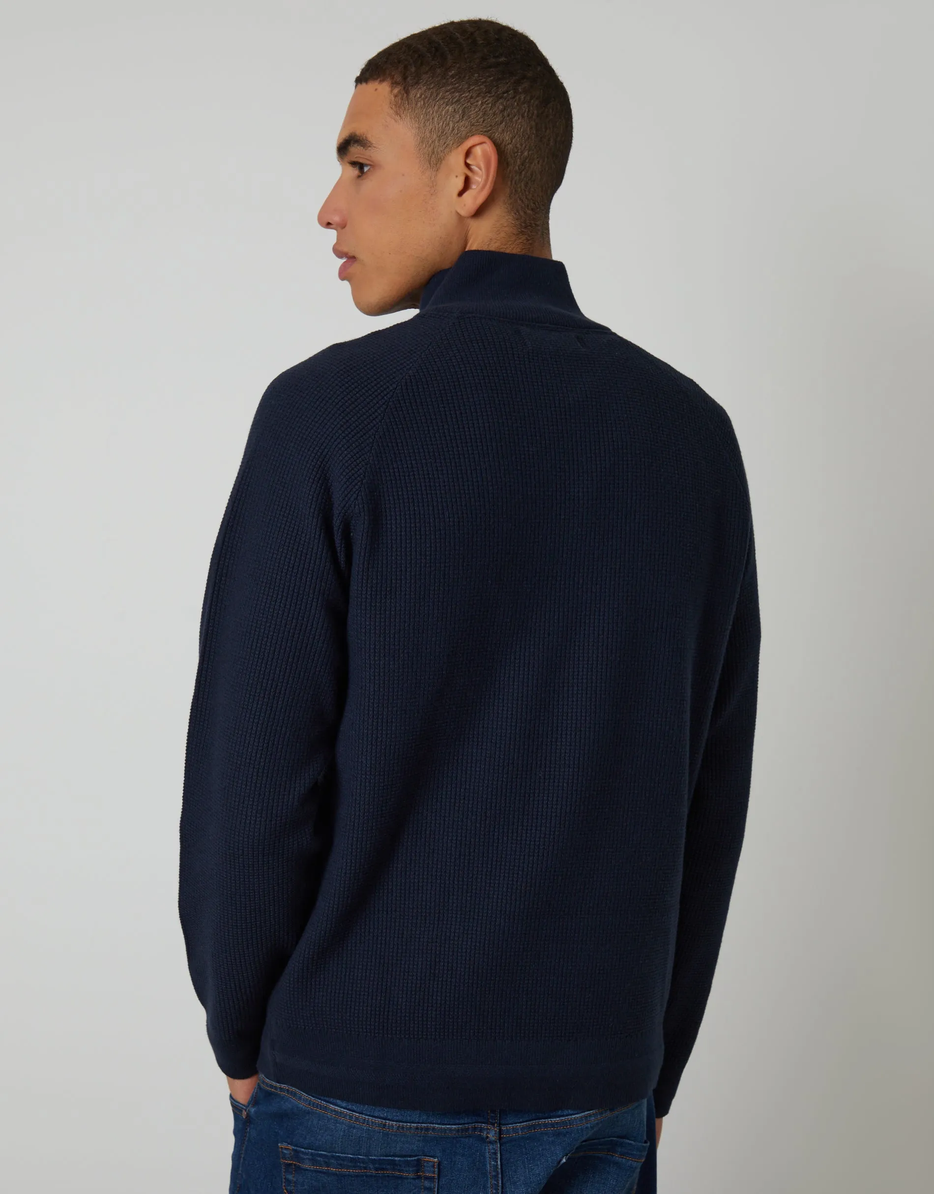 Navy Waffle Knit Raglan Quarter Zip Jumper sold by Threadbare product image thumbnail 2