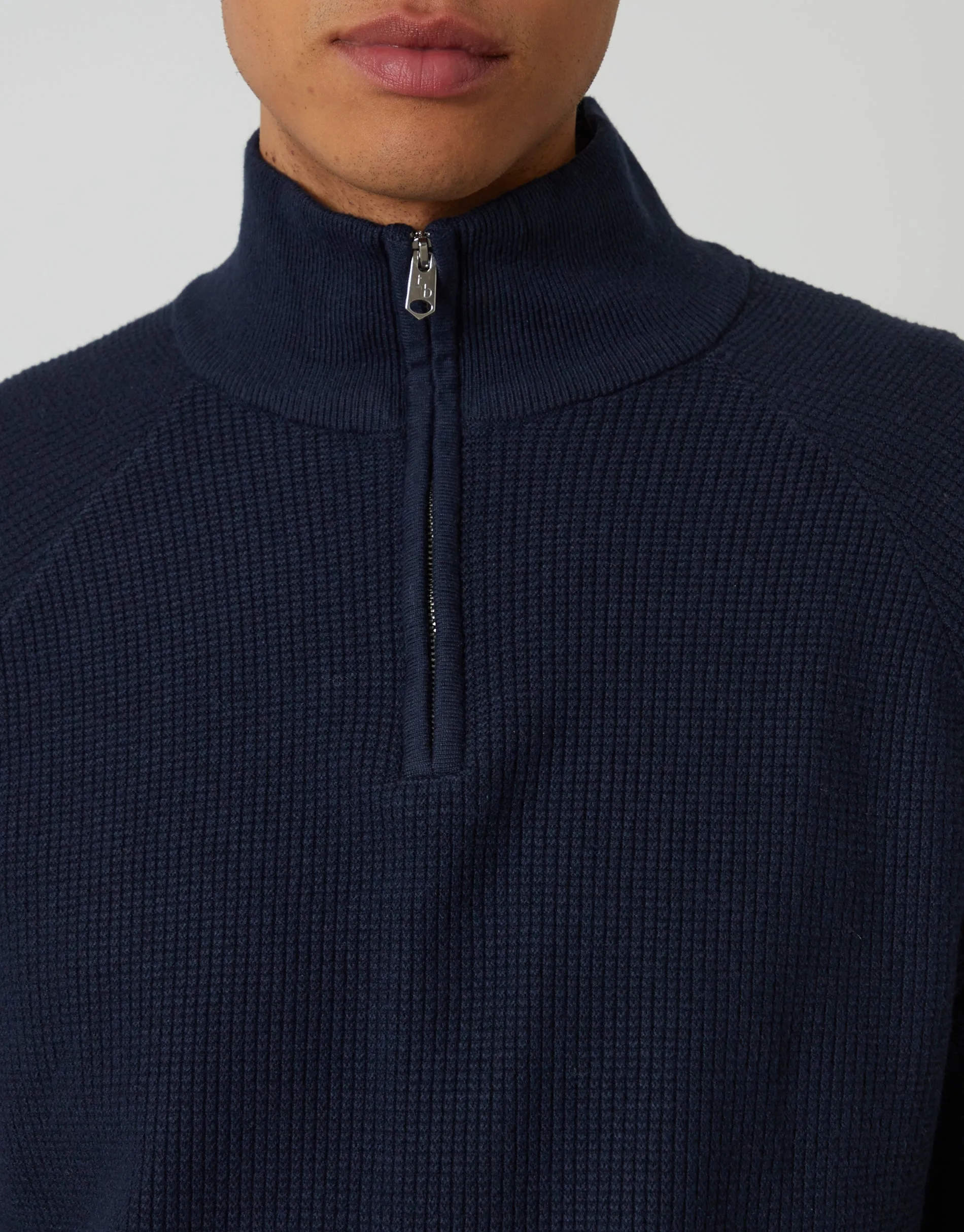 Navy Waffle Knit Raglan Quarter Zip Jumper sold by Threadbare product image thumbnail 4