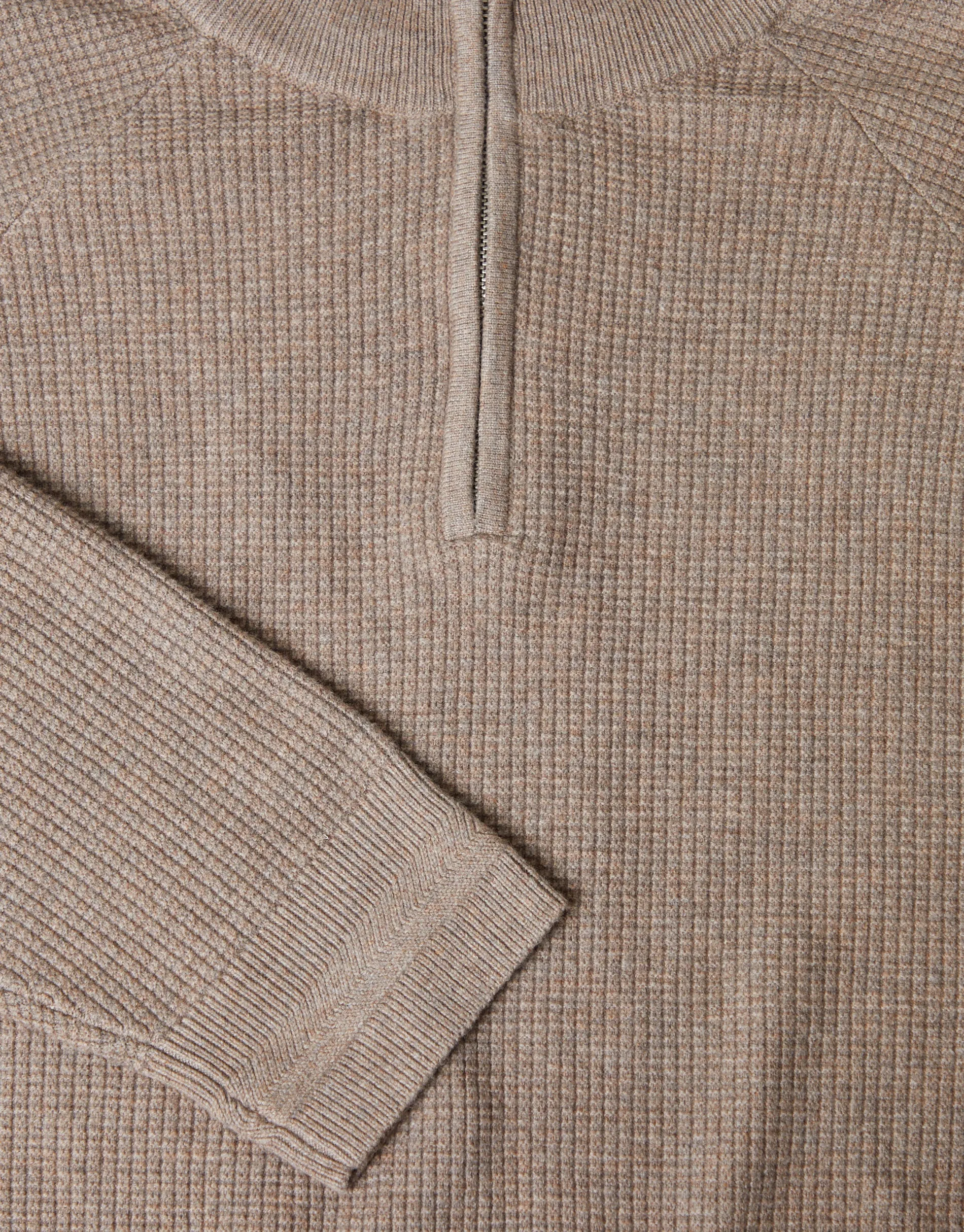 Taupe Marl Waffle Knit Raglan Quarter Zip Jumper sold by Threadbare product image thumbnail 5