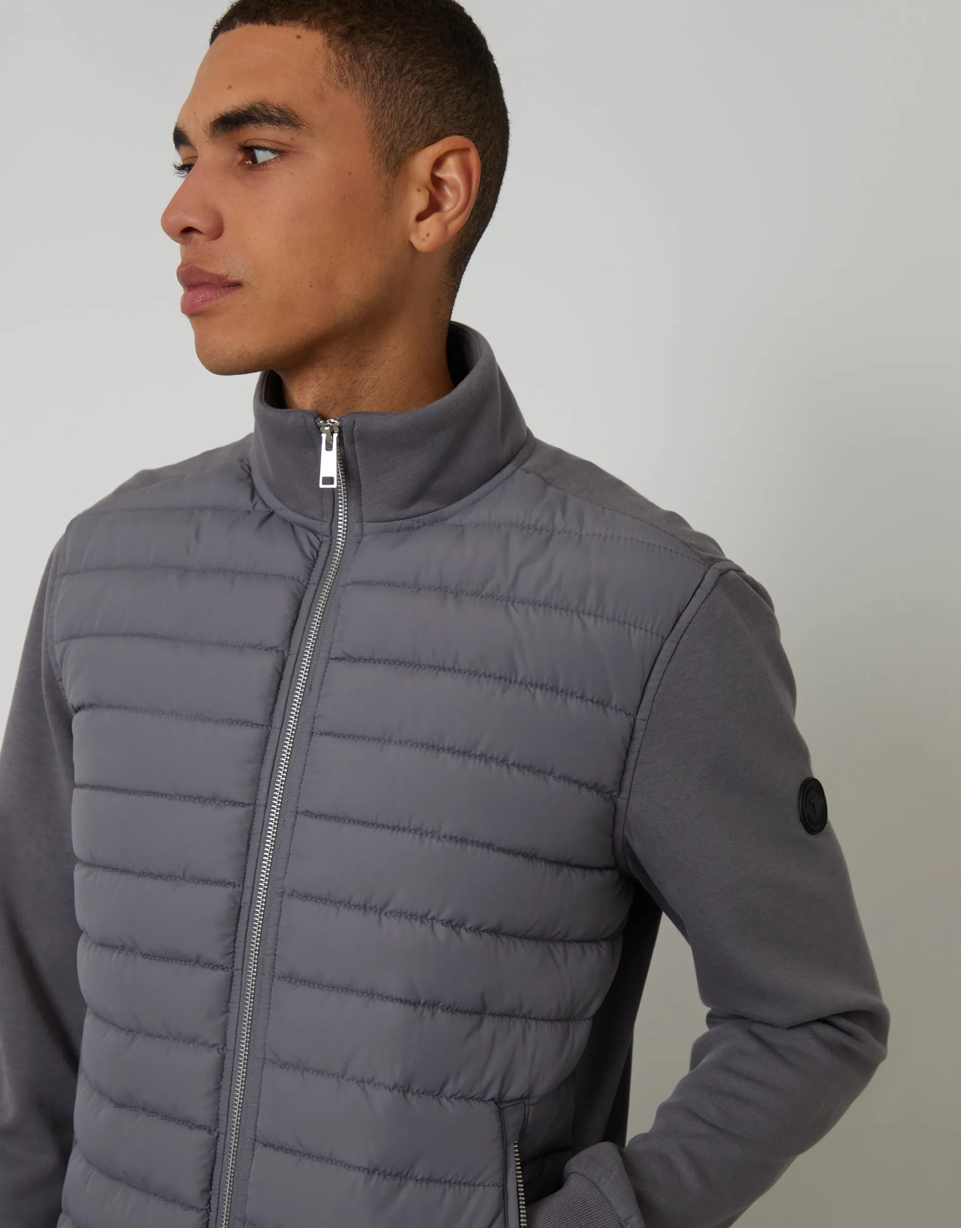 Slate Grey Quilted Hybrid Funnel Neck Jacket sold by Threadbare product image thumbnail 4