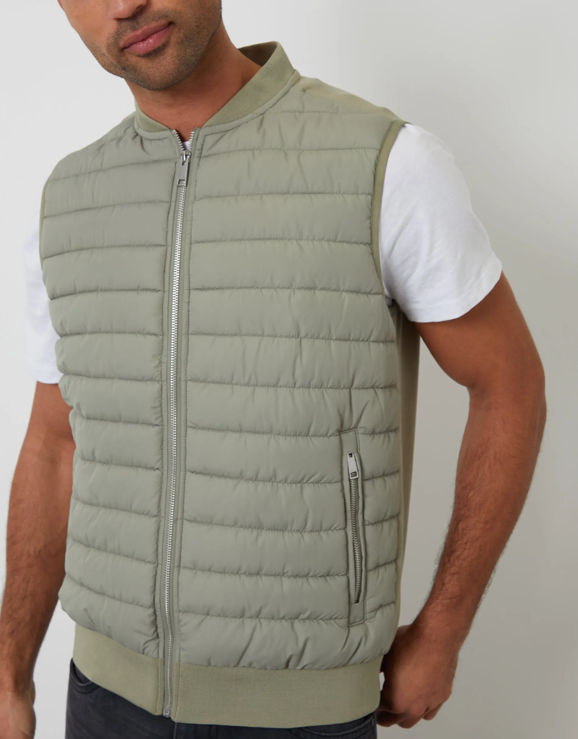Sage Green Quilted Hybrid Gilet sold by Threadbare product image thumbnail 4