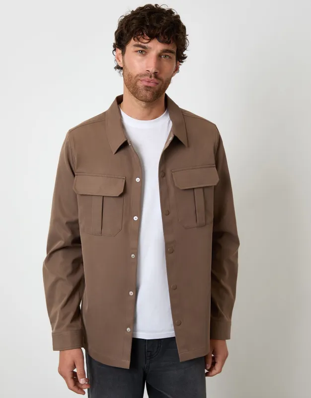 Brown Cargo Pocket Shacket made by Threadbare