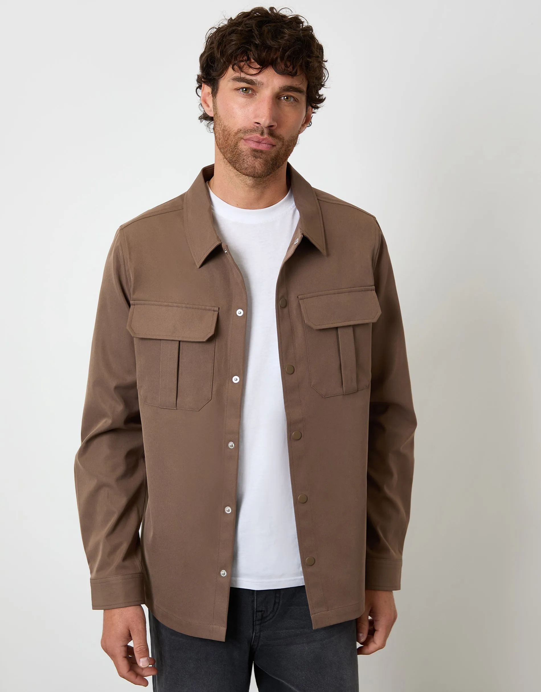 Brown Cargo Pocket Shacket sold by Threadbare