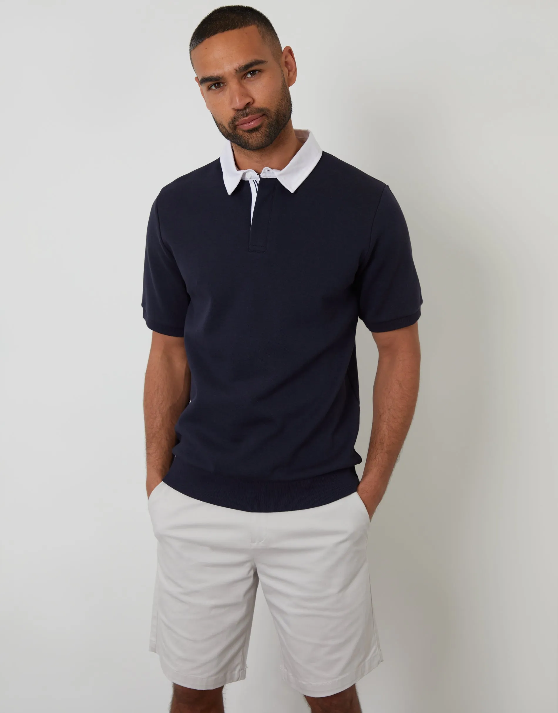 Navy Pique Short Sleeve Polo sold by Threadbare