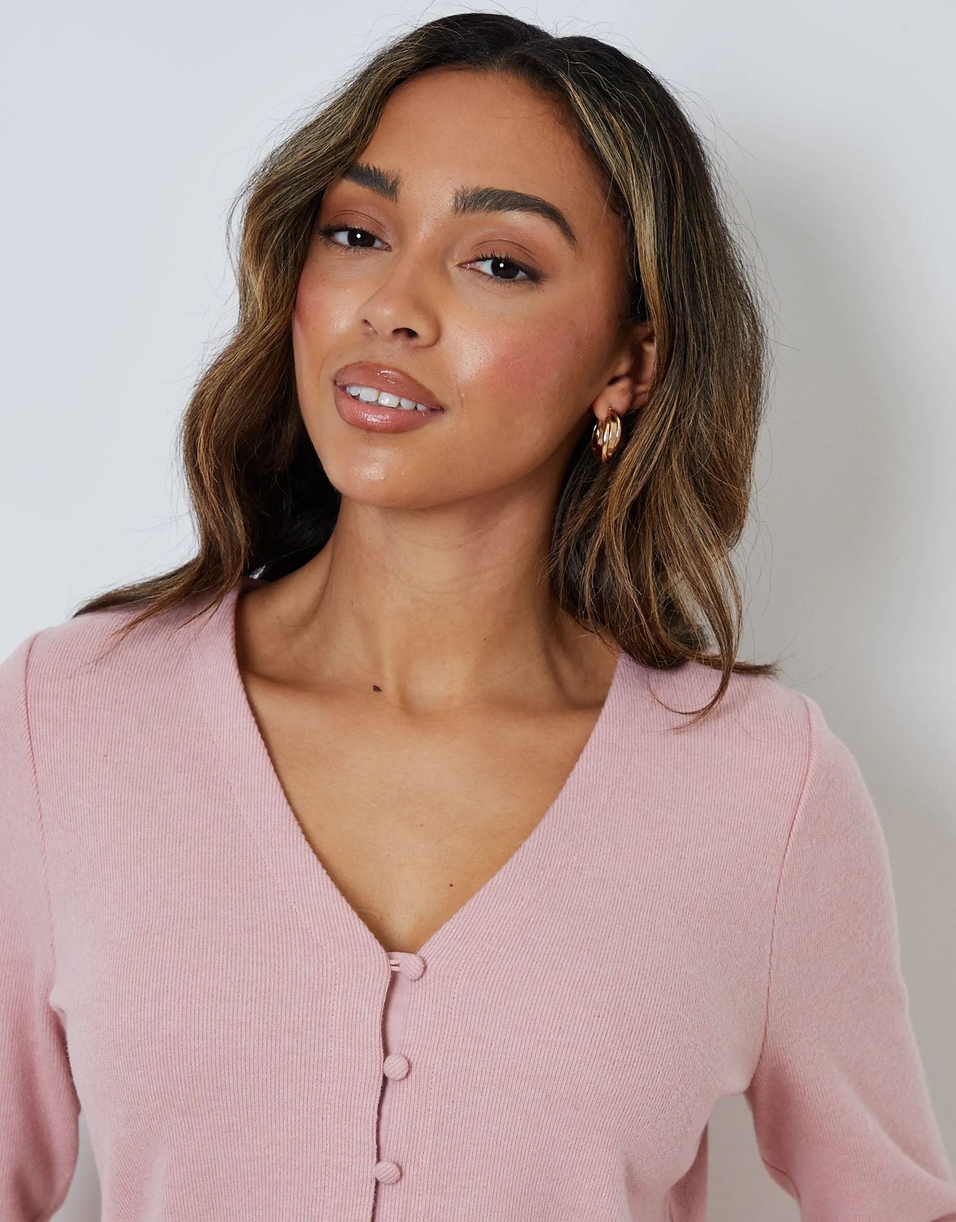 Pink Ribbed V Neck Lounge Cardigan sold by Threadbare product image thumbnail 2