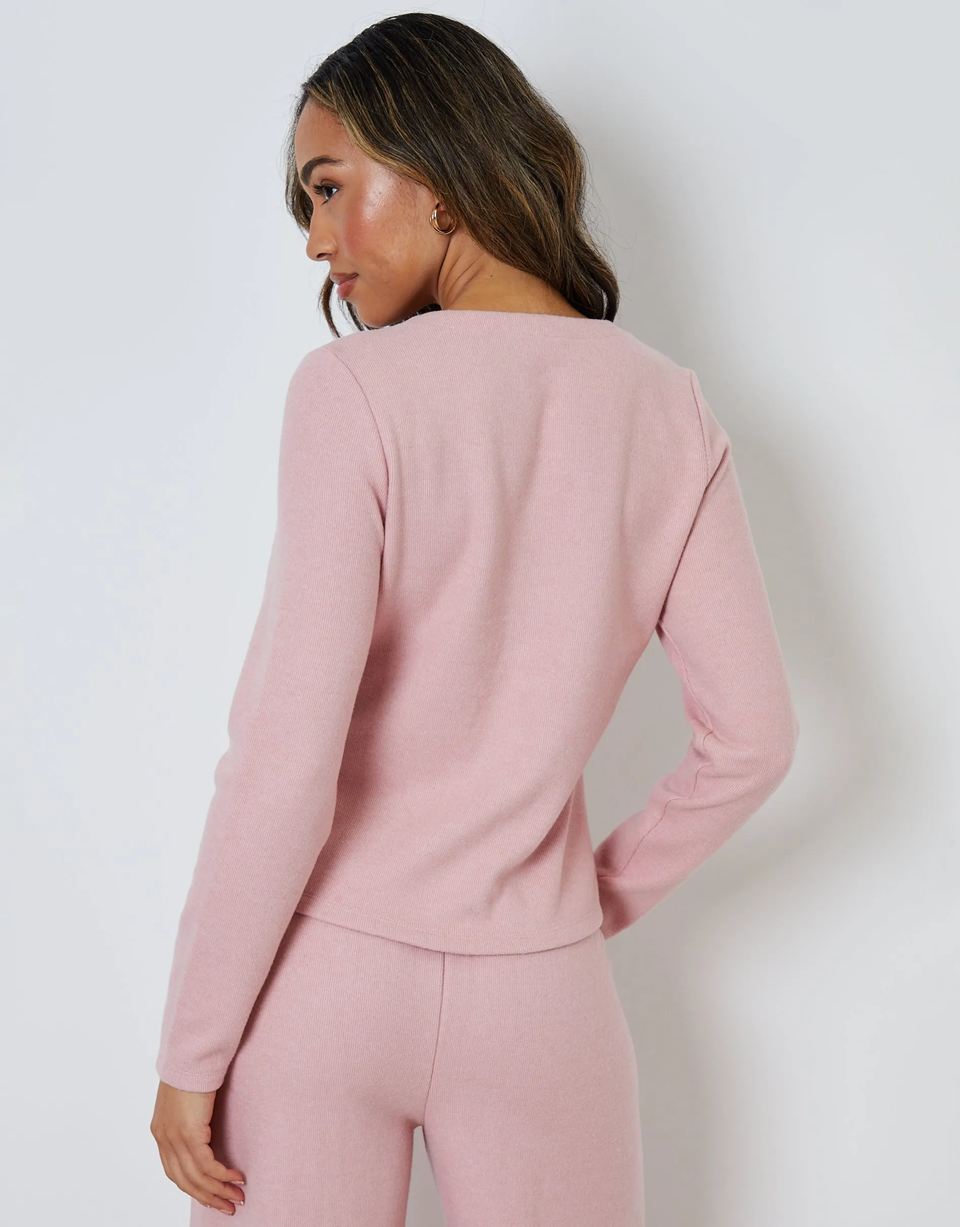 Pink Ribbed V Neck Lounge Cardigan sold by Threadbare product image thumbnail 4