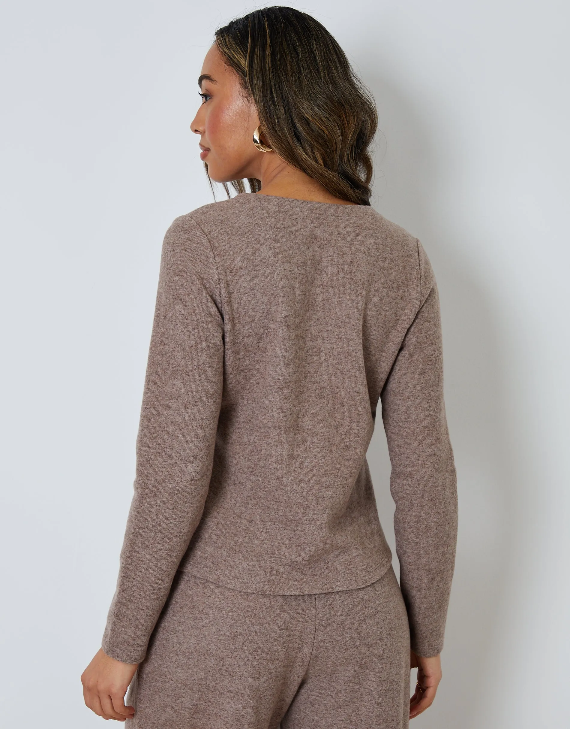 Brown Ribbed V Neck Lounge Cardigan sold by Threadbare product image thumbnail 4