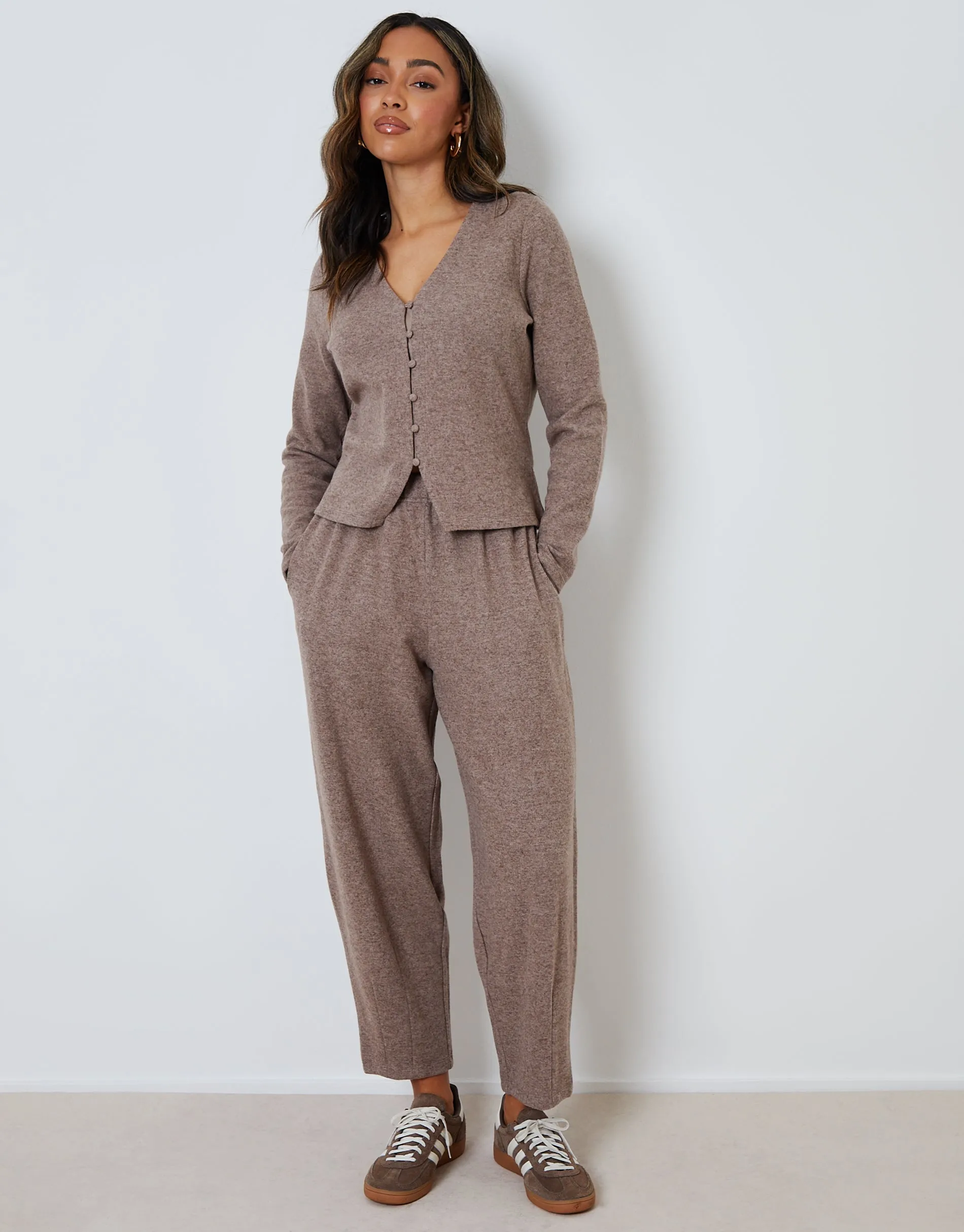 Brown Ribbed V Neck Lounge Cardigan sold by Threadbare product image thumbnail 3