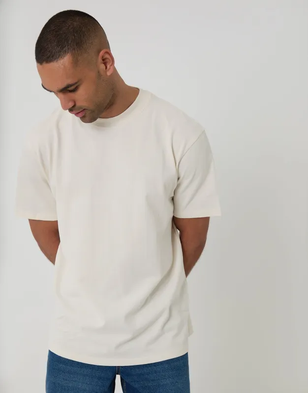 Ecru Relaxed Fit Peached Cotton T-Shirt made by Threadbare