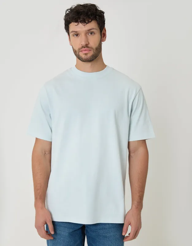 Light Blue Relaxed Fit Peached Cotton T-Shirt made by Threadbare