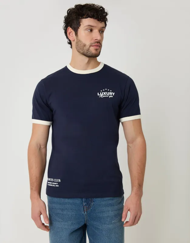 Navy Resort Graphic Cotton Ringer T-Shirt sold by Threadbare