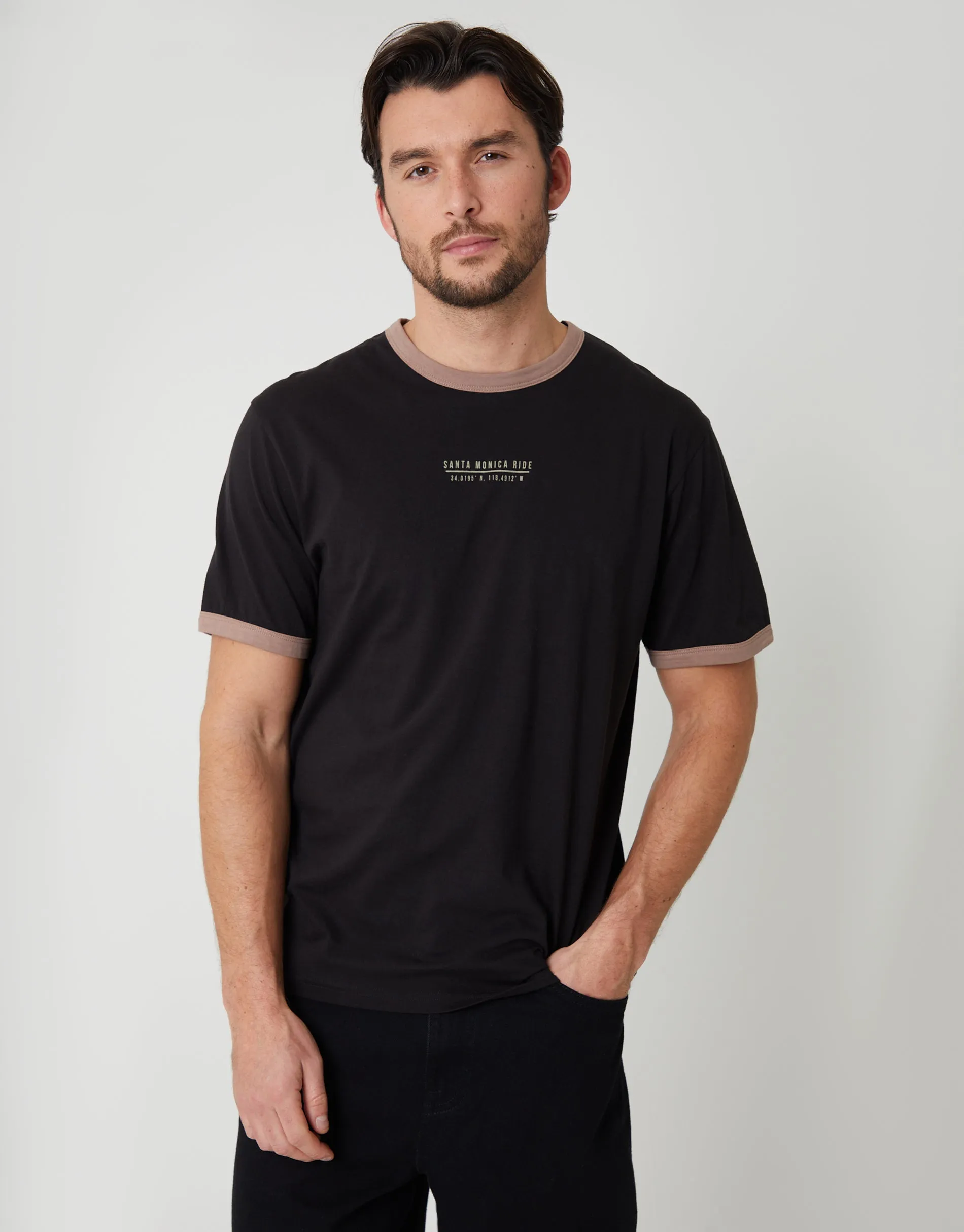 Black California Graphic Cotton Ringer T-Shirt sold by Threadbare product image thumbnail 2