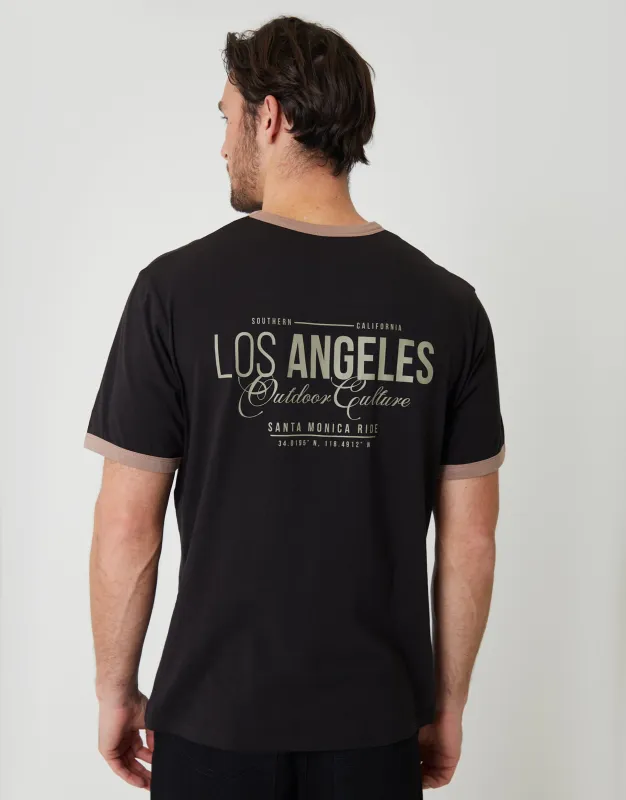 Black California Graphic Cotton Ringer T-Shirt sold by Threadbare