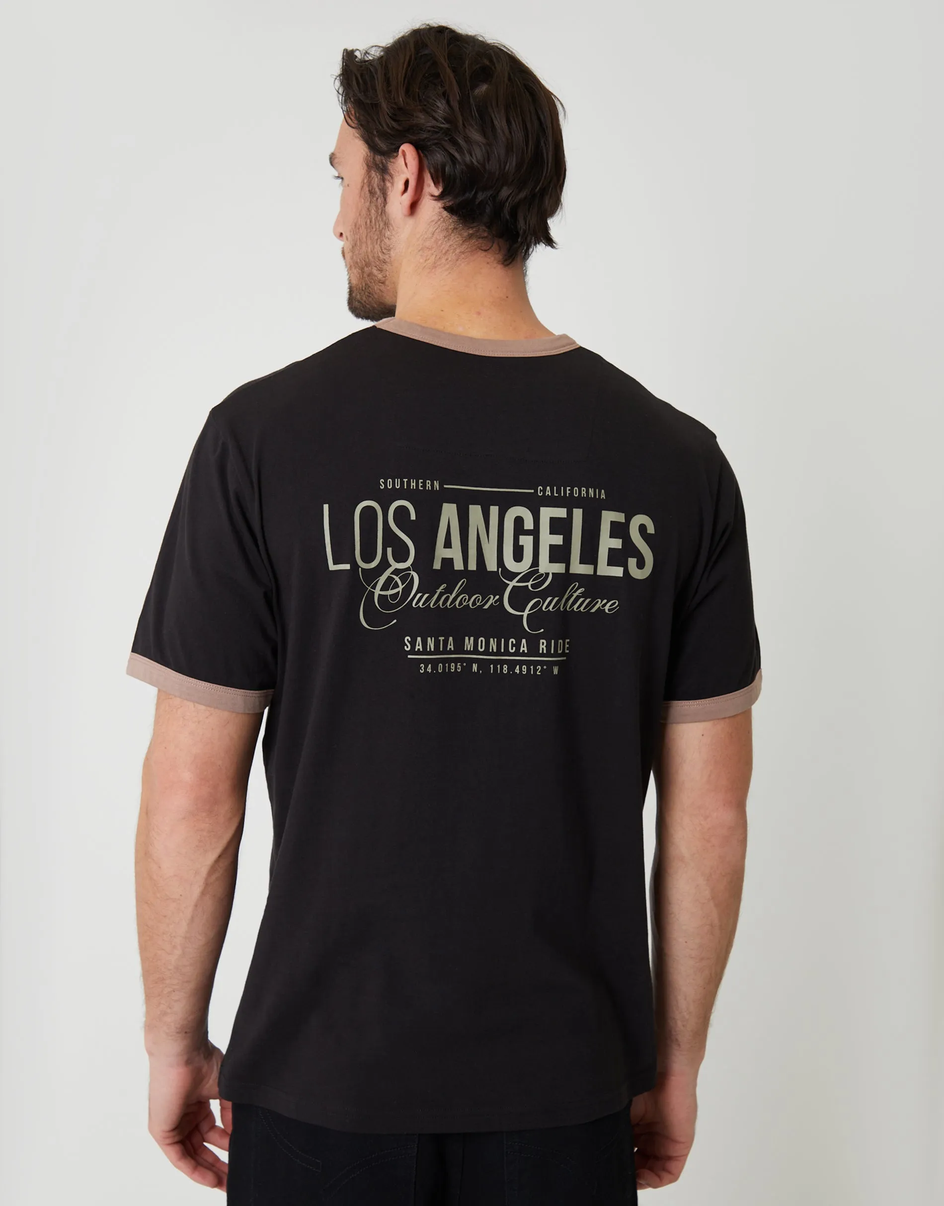 Black California Graphic Cotton Ringer T-Shirt sold by Threadbare