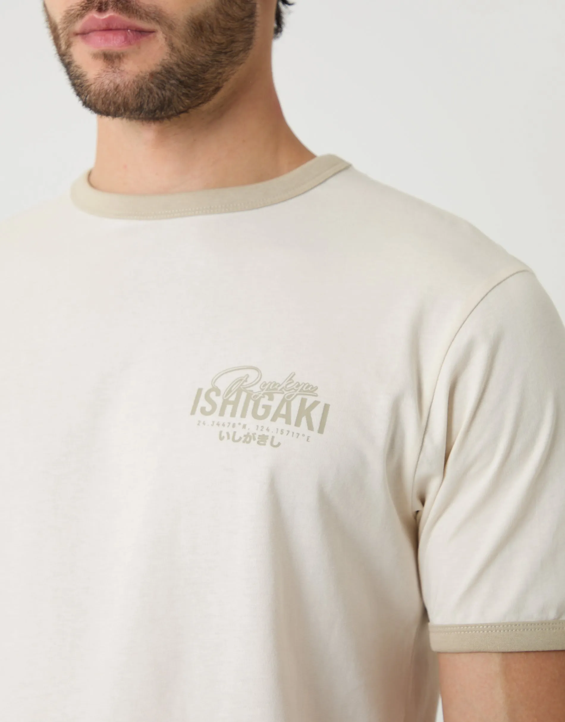 Ecru Ishigaki Graphic Cotton Ringer T-Shirt sold by Threadbare product image thumbnail 4