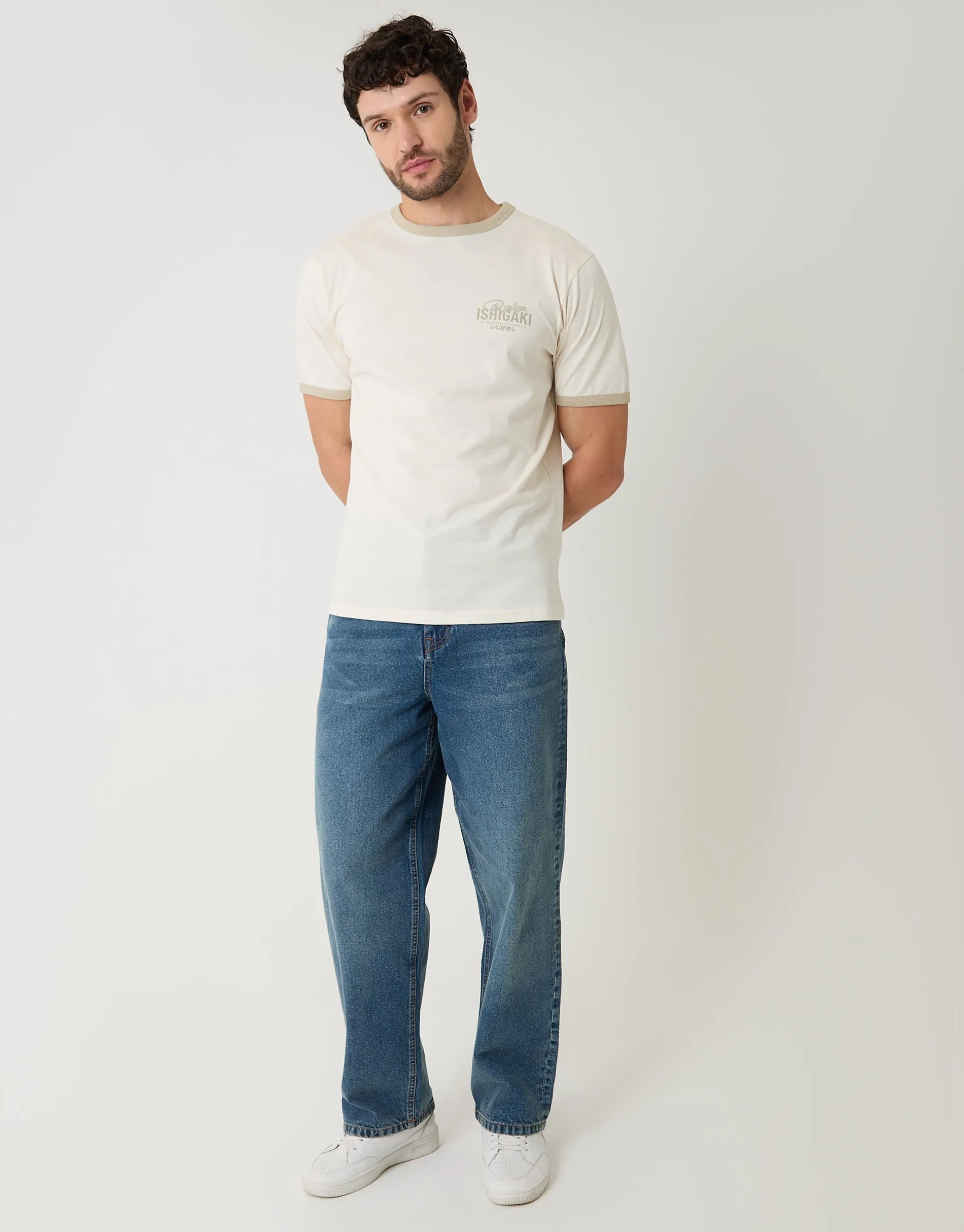 Ecru Ishigaki Graphic Cotton Ringer T-Shirt sold by Threadbare product image thumbnail 3