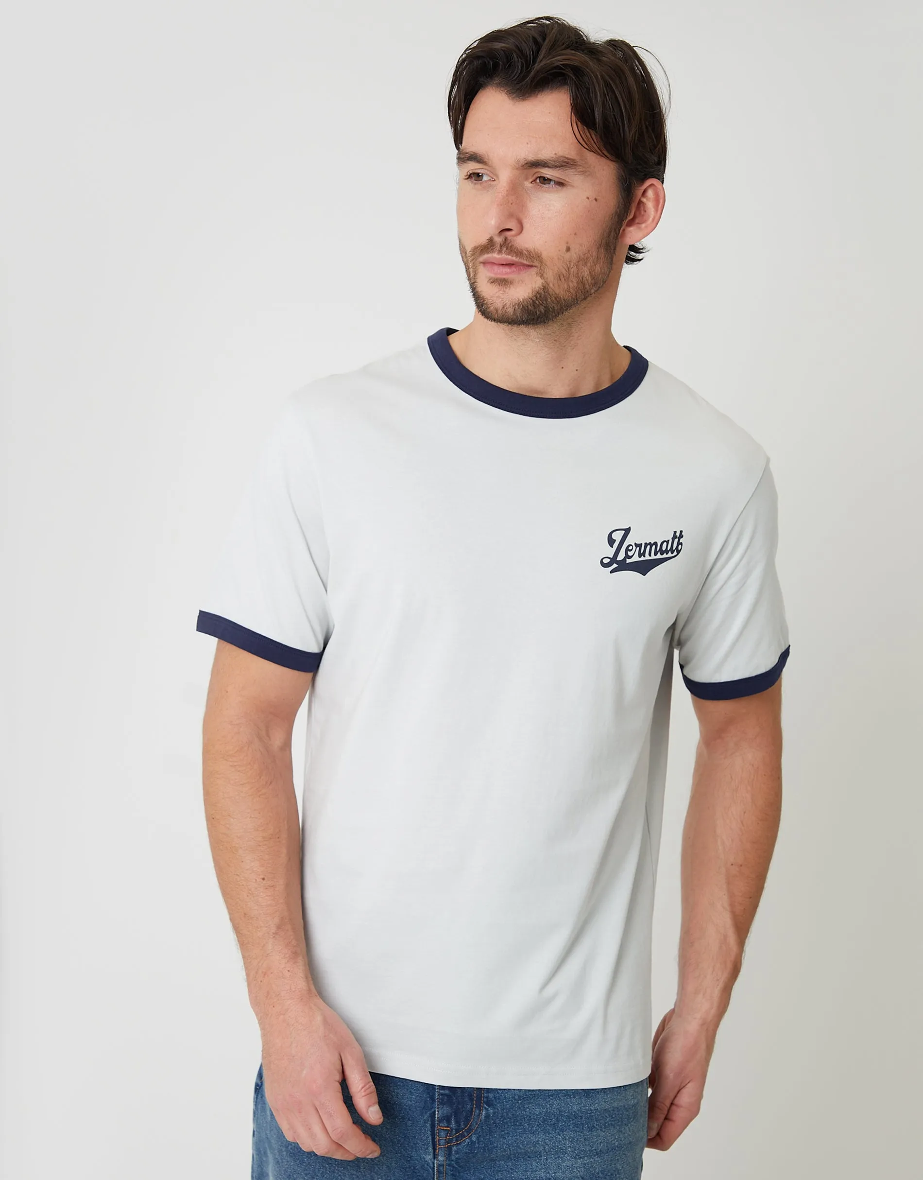 Light Blue Zermatt Graphic Cotton Ringer T-Shirt sold by Threadbare product image thumbnail 3