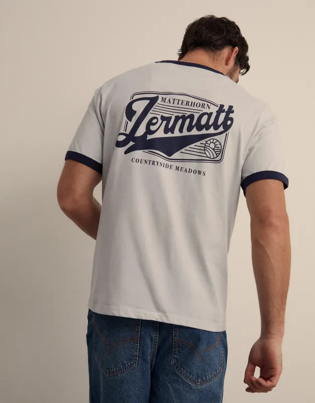 Light Blue Zermatt Graphic Cotton Ringer T-Shirt sold by Threadbare