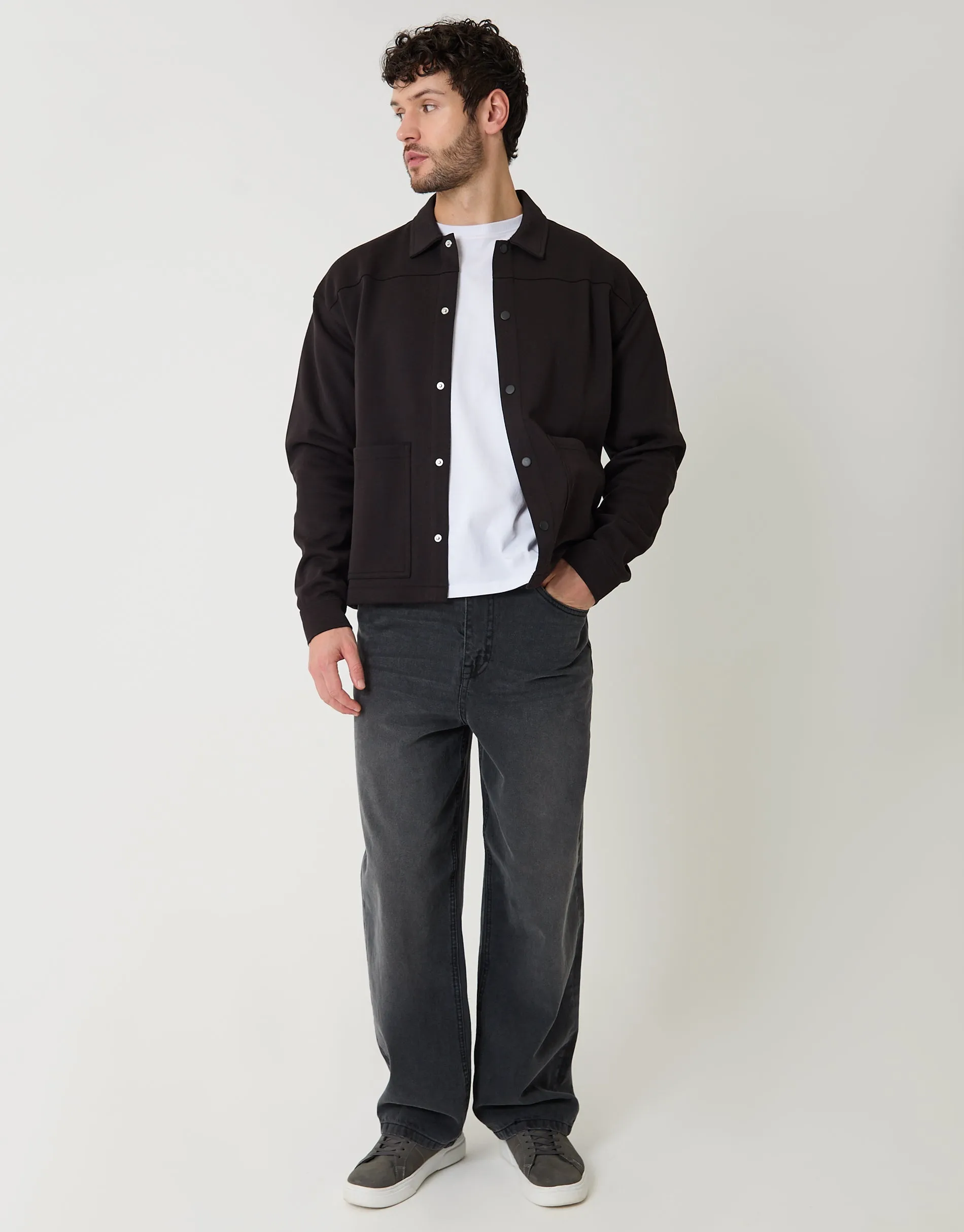 Black Popper Fastening Cropped Fit Shacket sold by Threadbare product image thumbnail 3