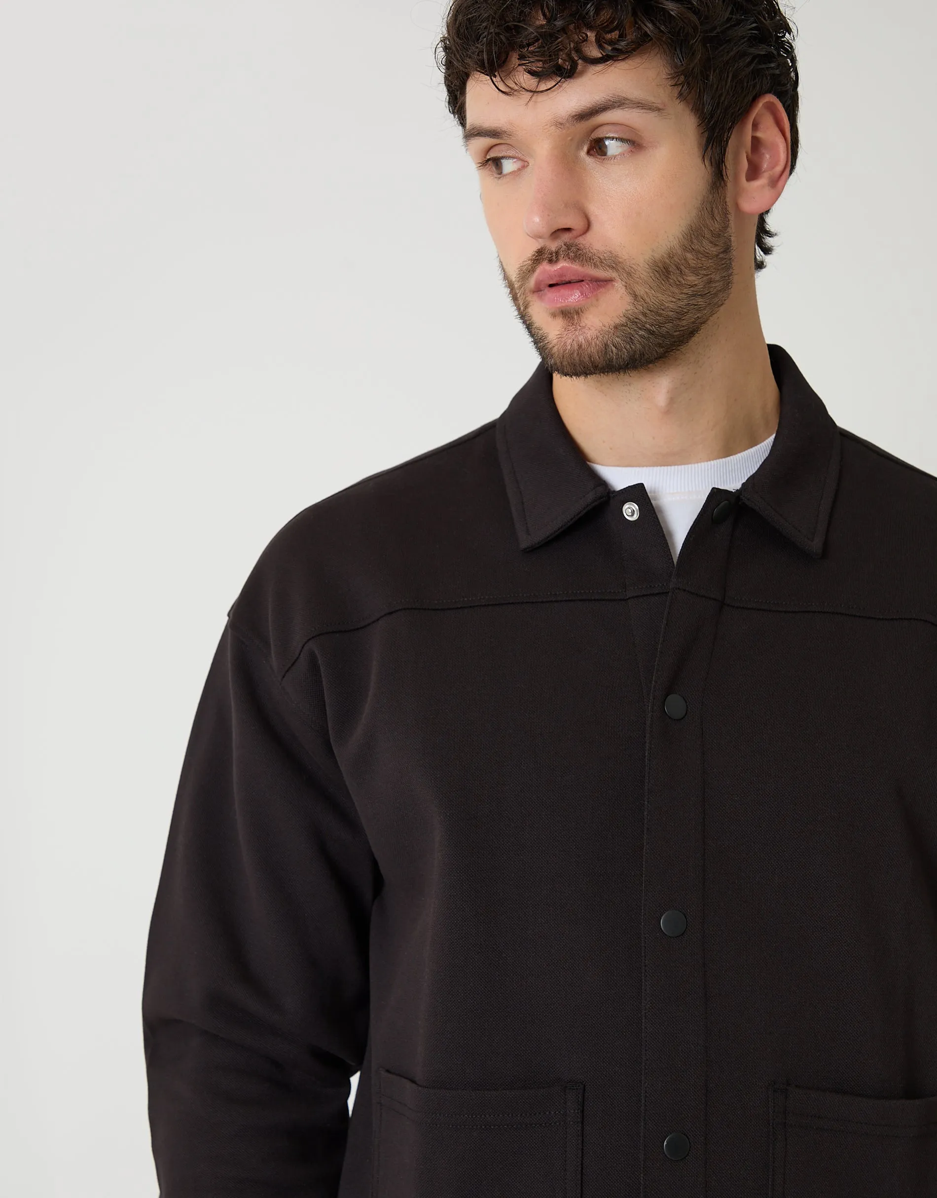 Black Popper Fastening Cropped Fit Shacket sold by Threadbare product image thumbnail 4