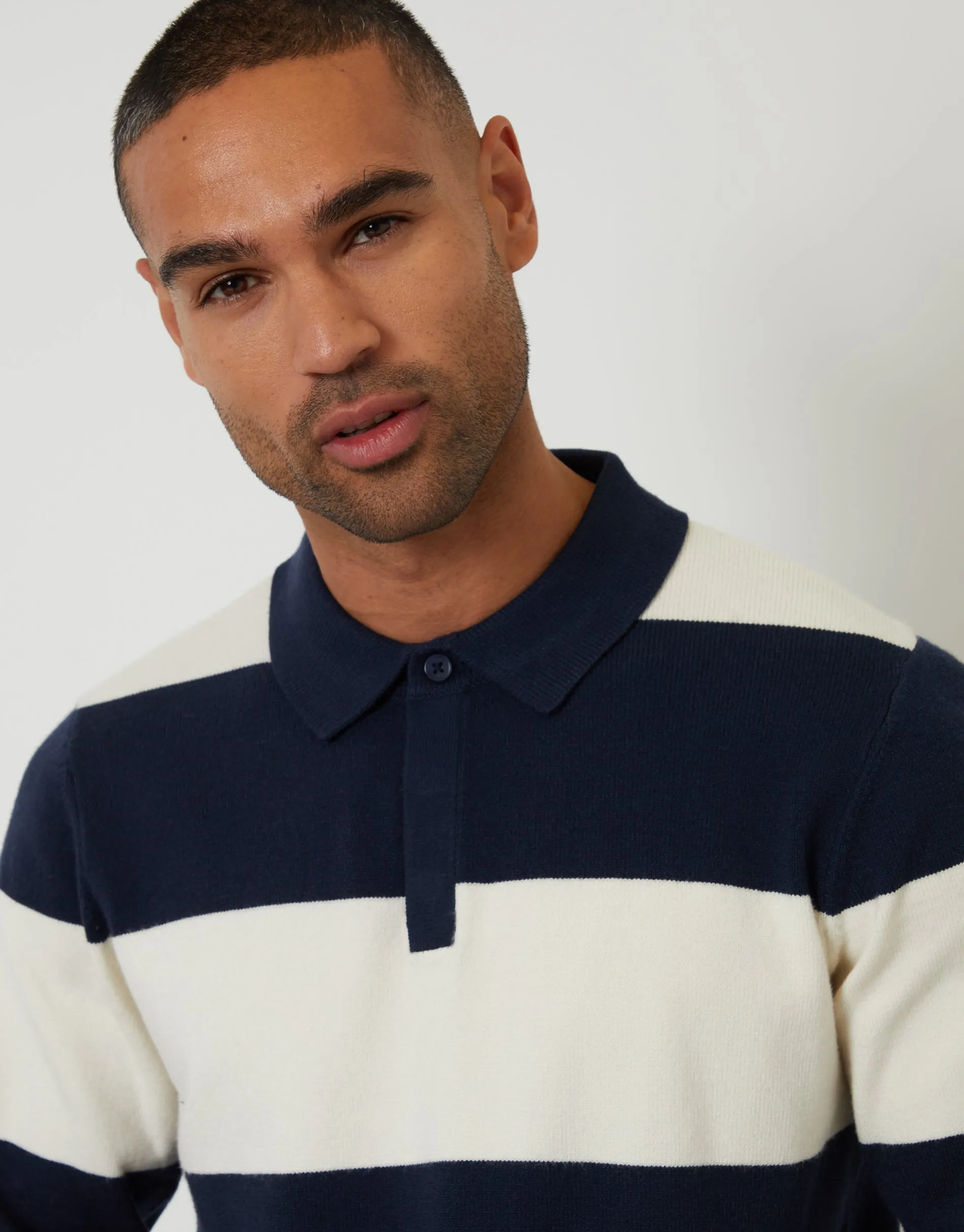 Navy Knitted Long Sleeve Rugby Polo sold by Threadbare product image thumbnail 4