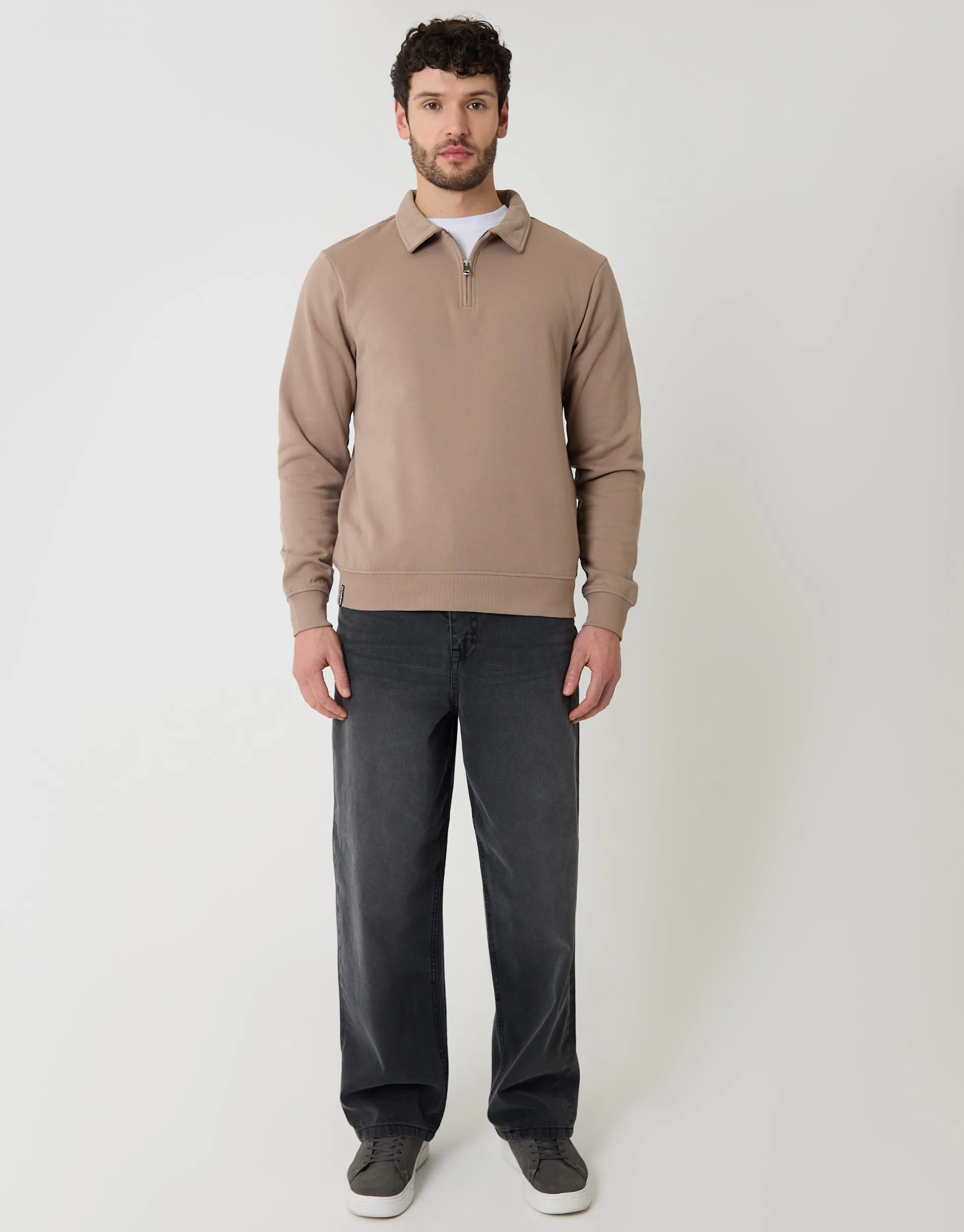 Quarter Zip Collared Sweatshirt in Taupe sold by Threadbare product image thumbnail 3