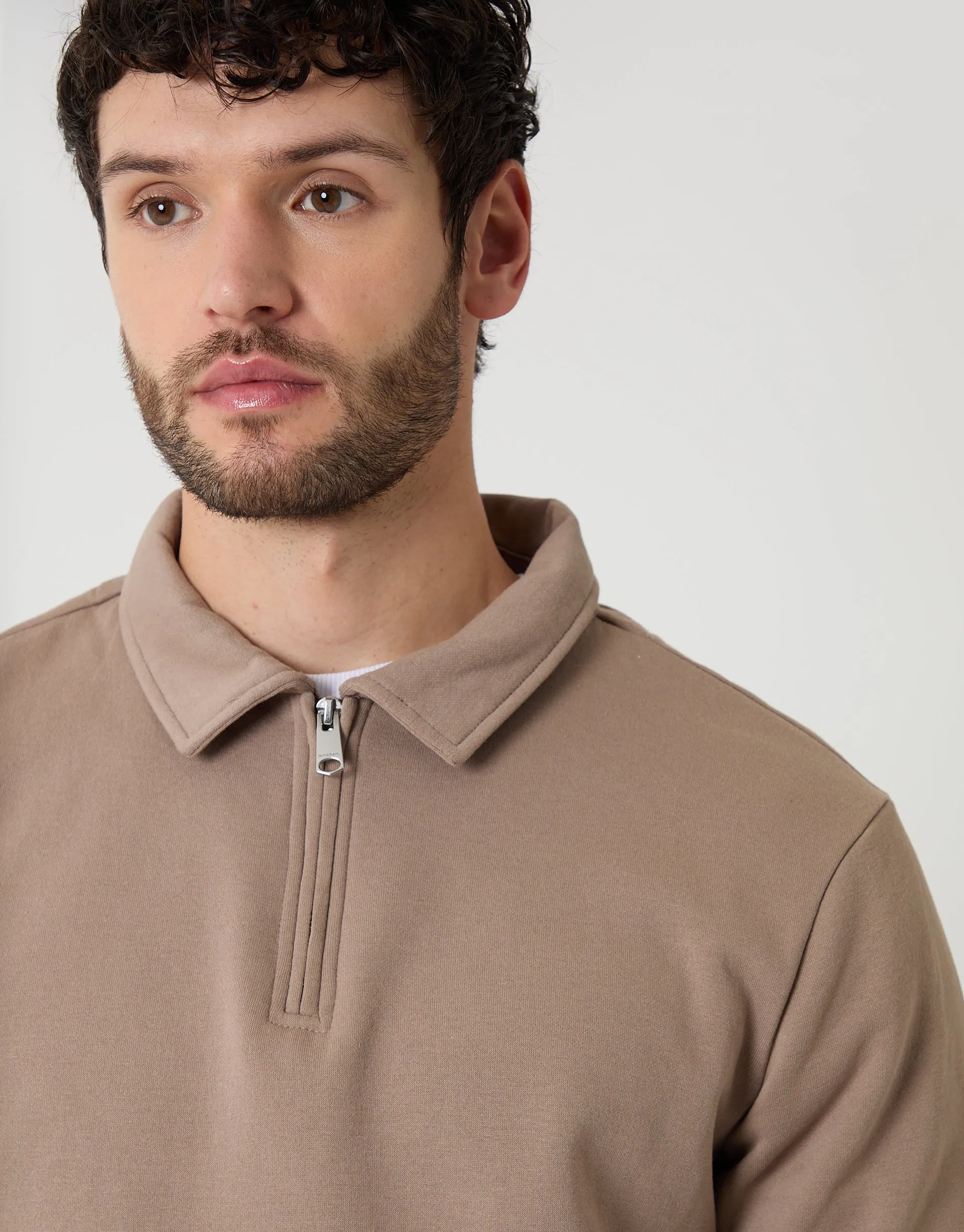 Quarter Zip Collared Sweatshirt in Taupe sold by Threadbare product image thumbnail 4
