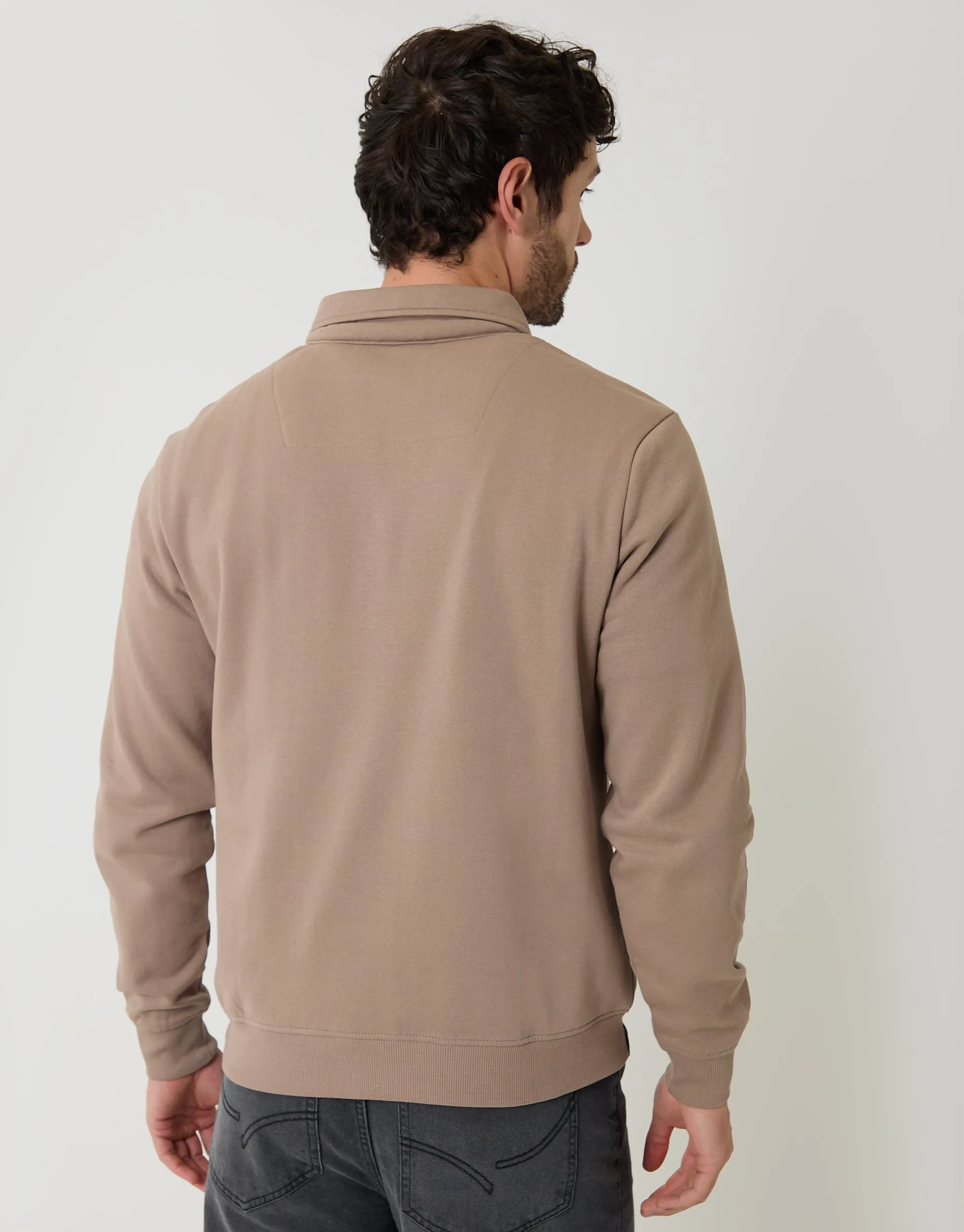 Quarter Zip Collared Sweatshirt in Taupe sold by Threadbare product image thumbnail 2