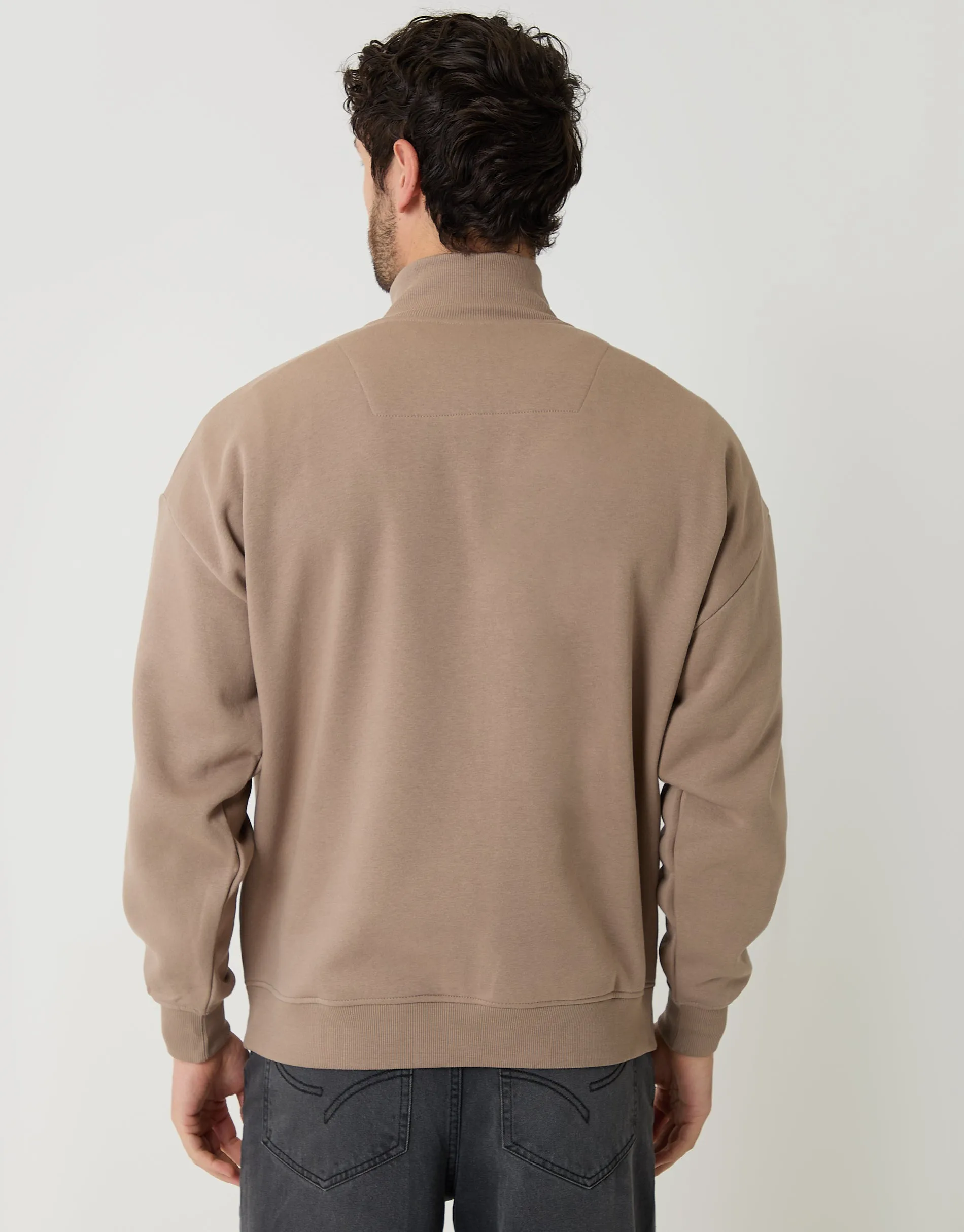 Taupe Relaxed Fit Half Zip Sweatshirt sold by Threadbare product image thumbnail 2