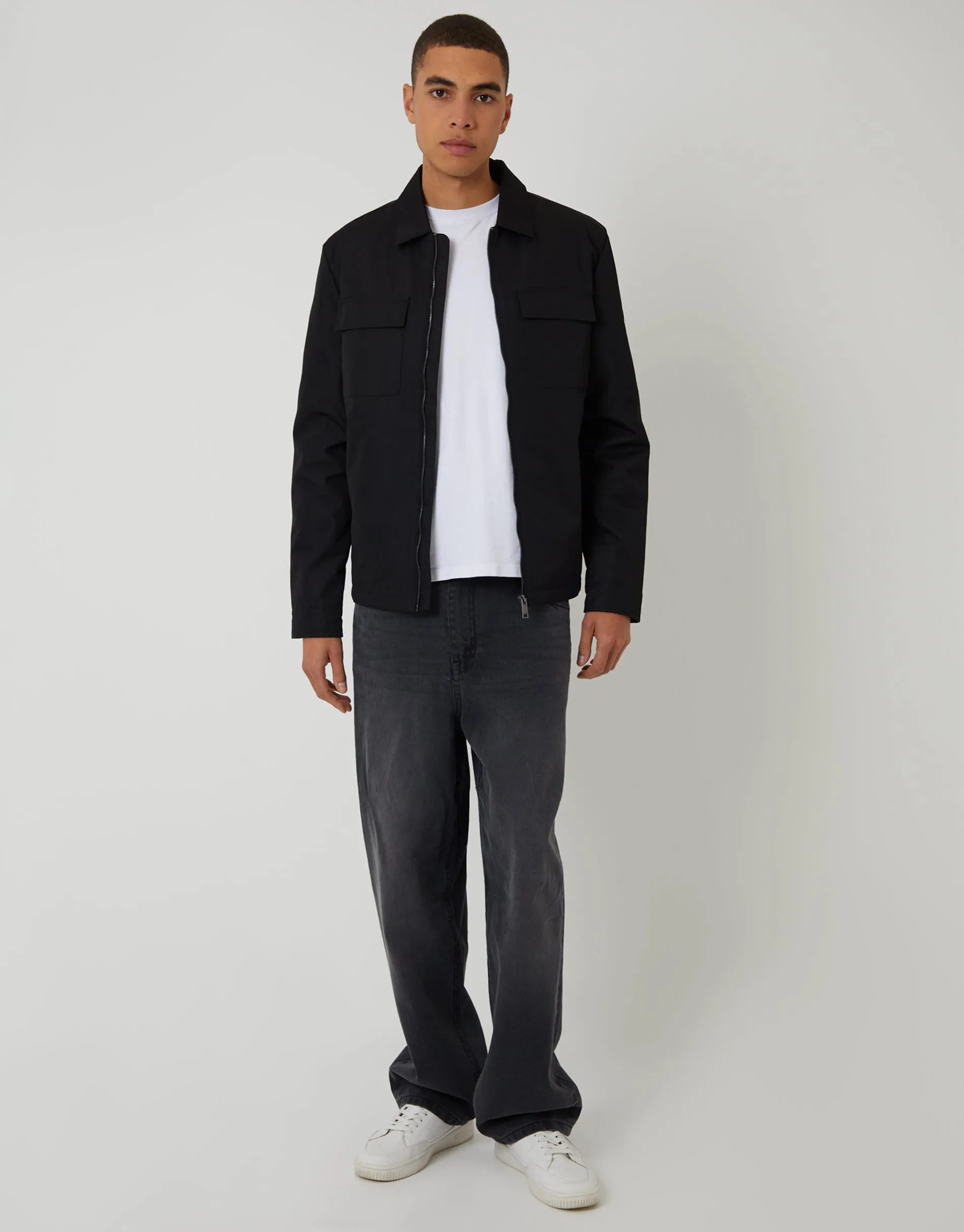 Black Showerproof Lightweight Collared Zip Up Jacket sold by Threadbare product image thumbnail 3