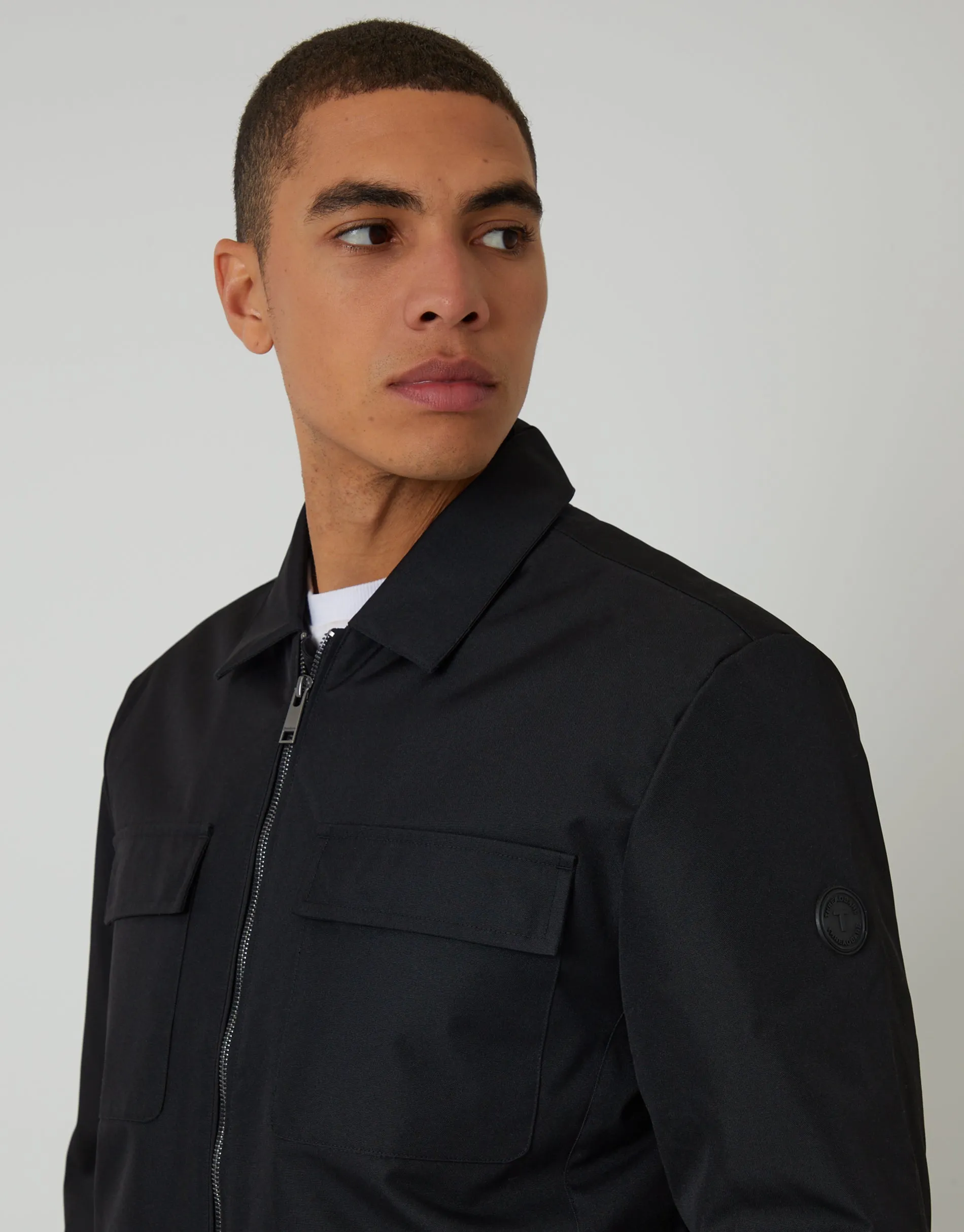 Black Showerproof Lightweight Collared Zip Up Jacket sold by Threadbare product image thumbnail 4