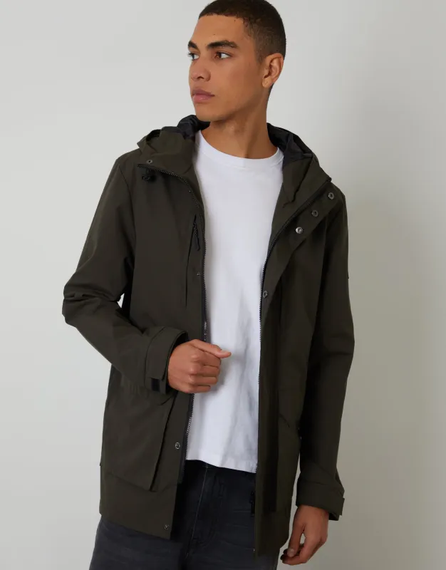 Khaki Green Showerproof Hooded Coat sold by Threadbare