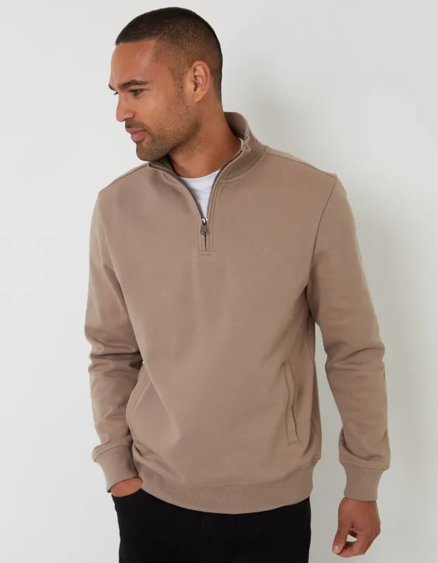 Taupe Quarter Zip Sweatshirt sold by Threadbare